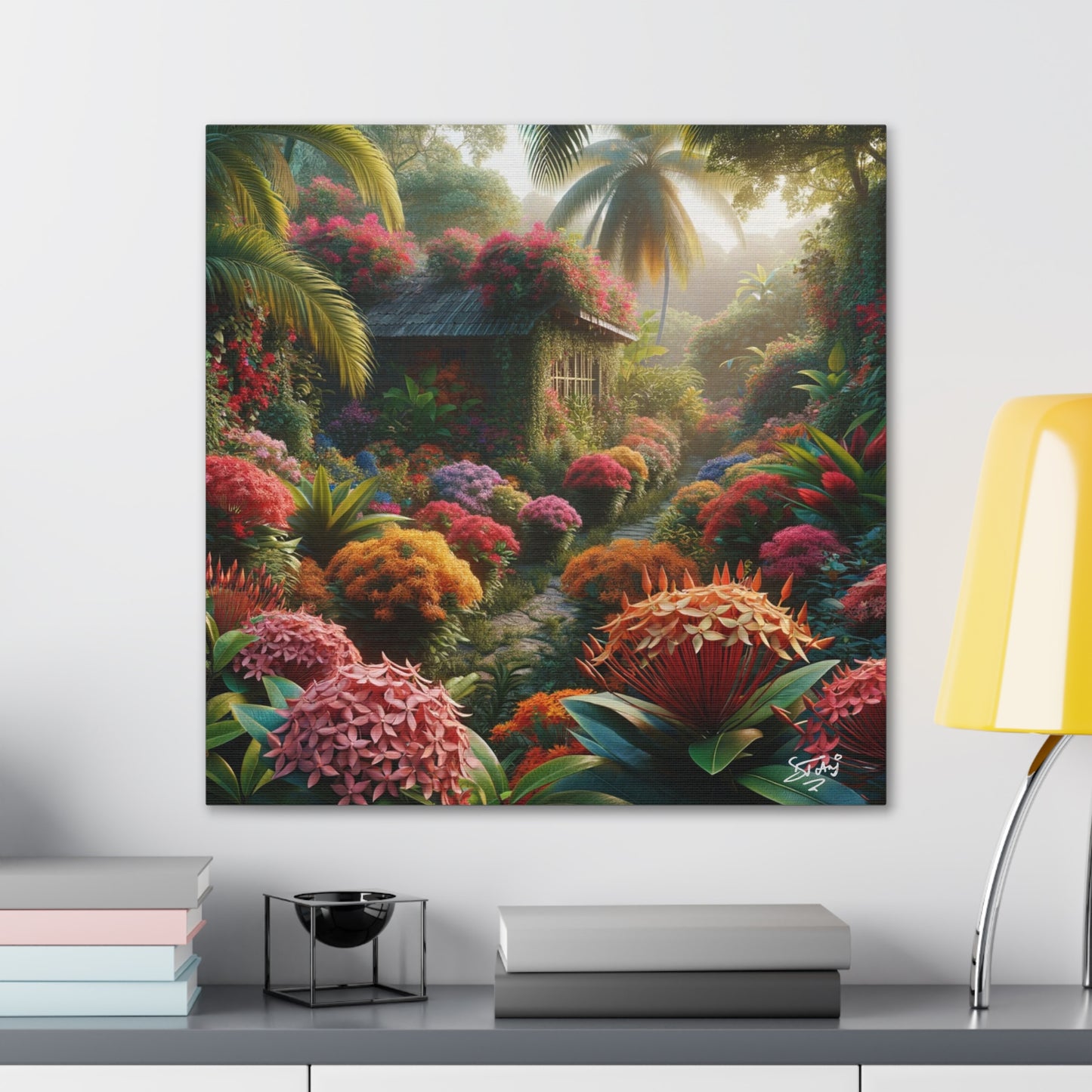 Oil Print of Ixora Garden in The Caribbean, Vibrant and Vivid Colors of Ixora flowers, Trinidad and Tobago, Canvas Gallery Wraps