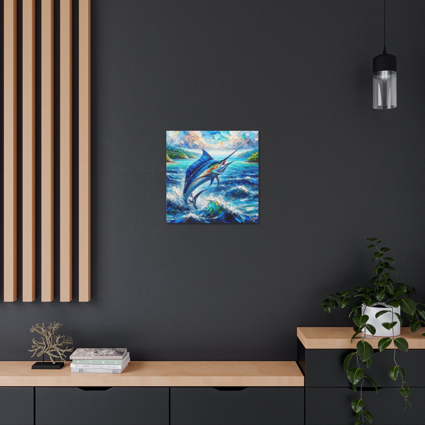 Art Print, Blue Marlin, Oil Finish, Caribbean Nature, Canvas Gallery Wrap