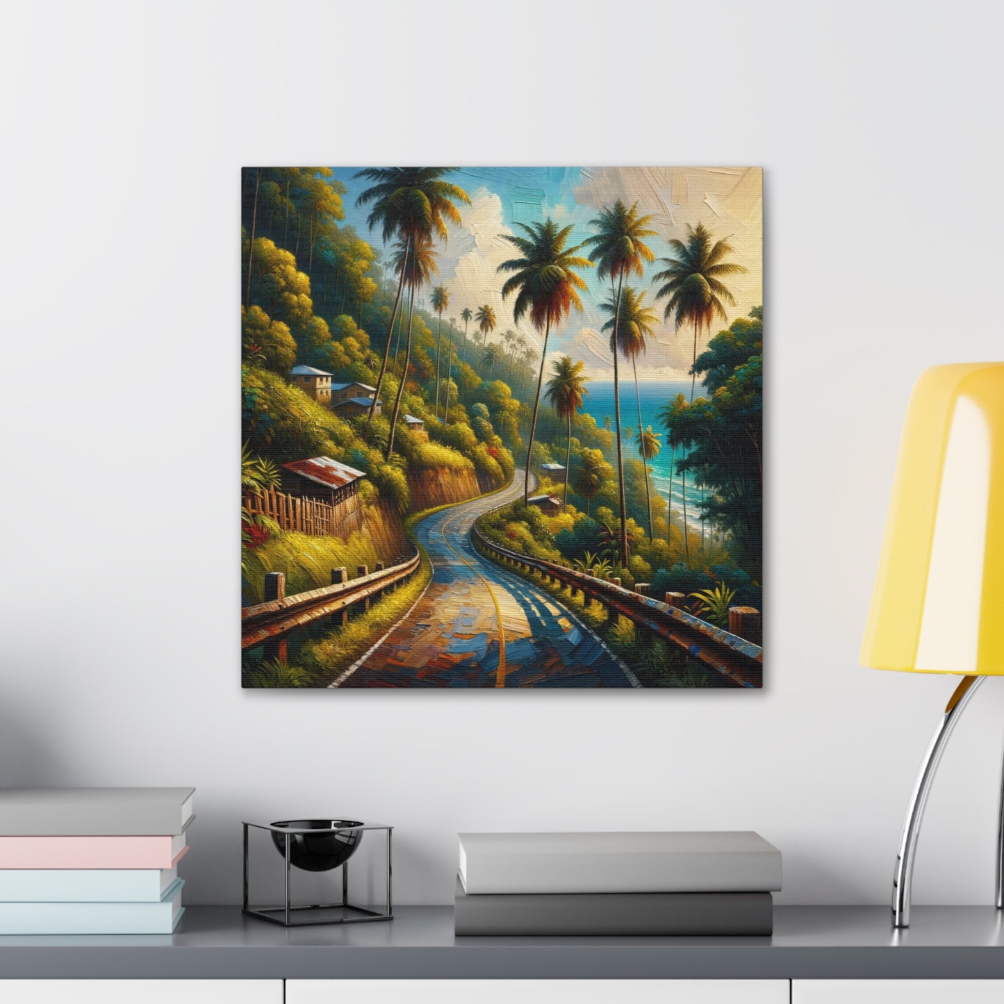 Art Print#2 of Tranquil Countryside Road in Tobago, Oil Finish. Scenic Island, Caribbean, West Indian Art, Canvas Gallery Wraps