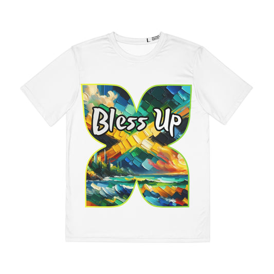 Men's Brushed Polyester Short Sleeve Tee (AOP), "Bless Up"