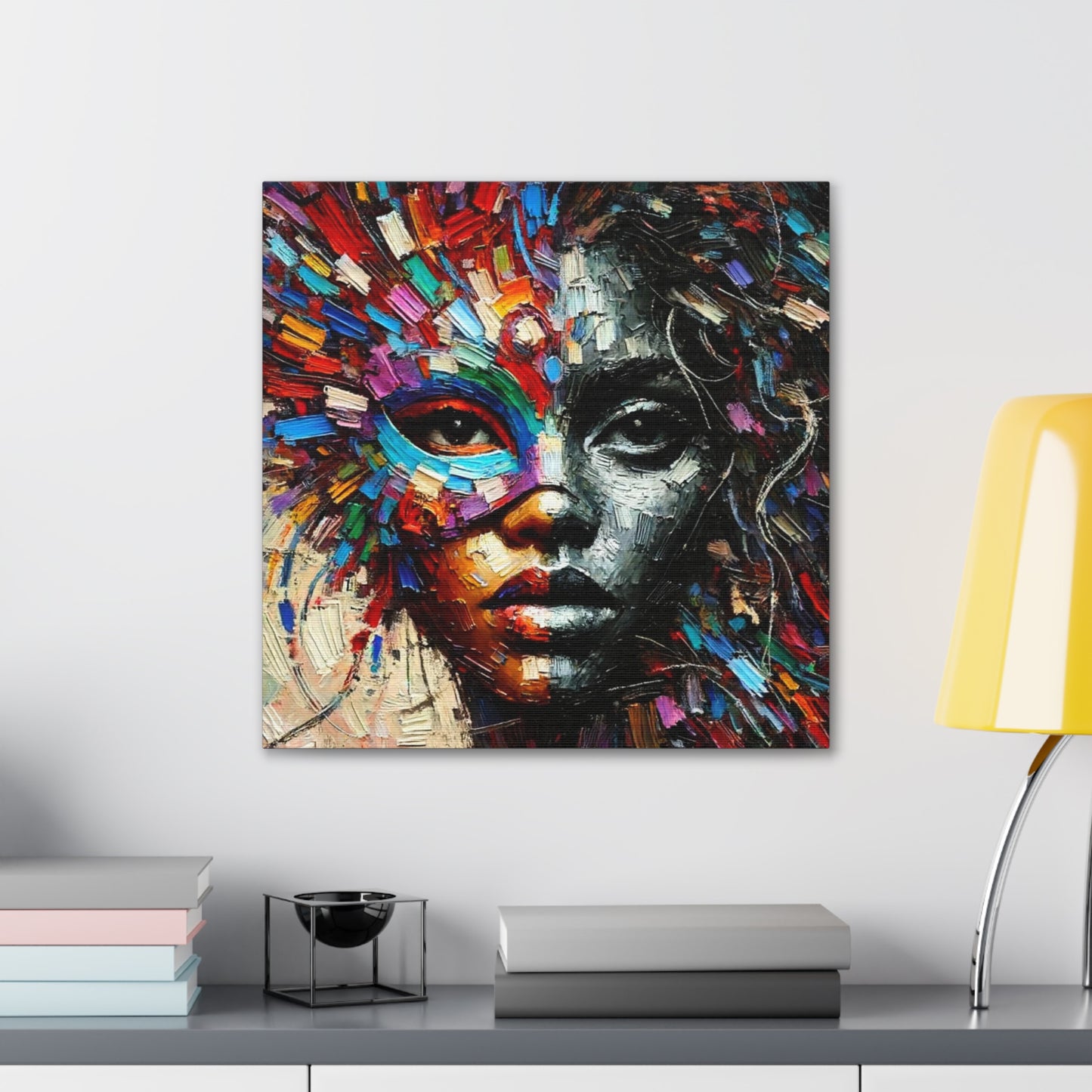 Art Print, African Woman, Black Power, Silhouette, Mask, Abstract Oil Finish, Unity, One Love, Canvas Gallery Wrap