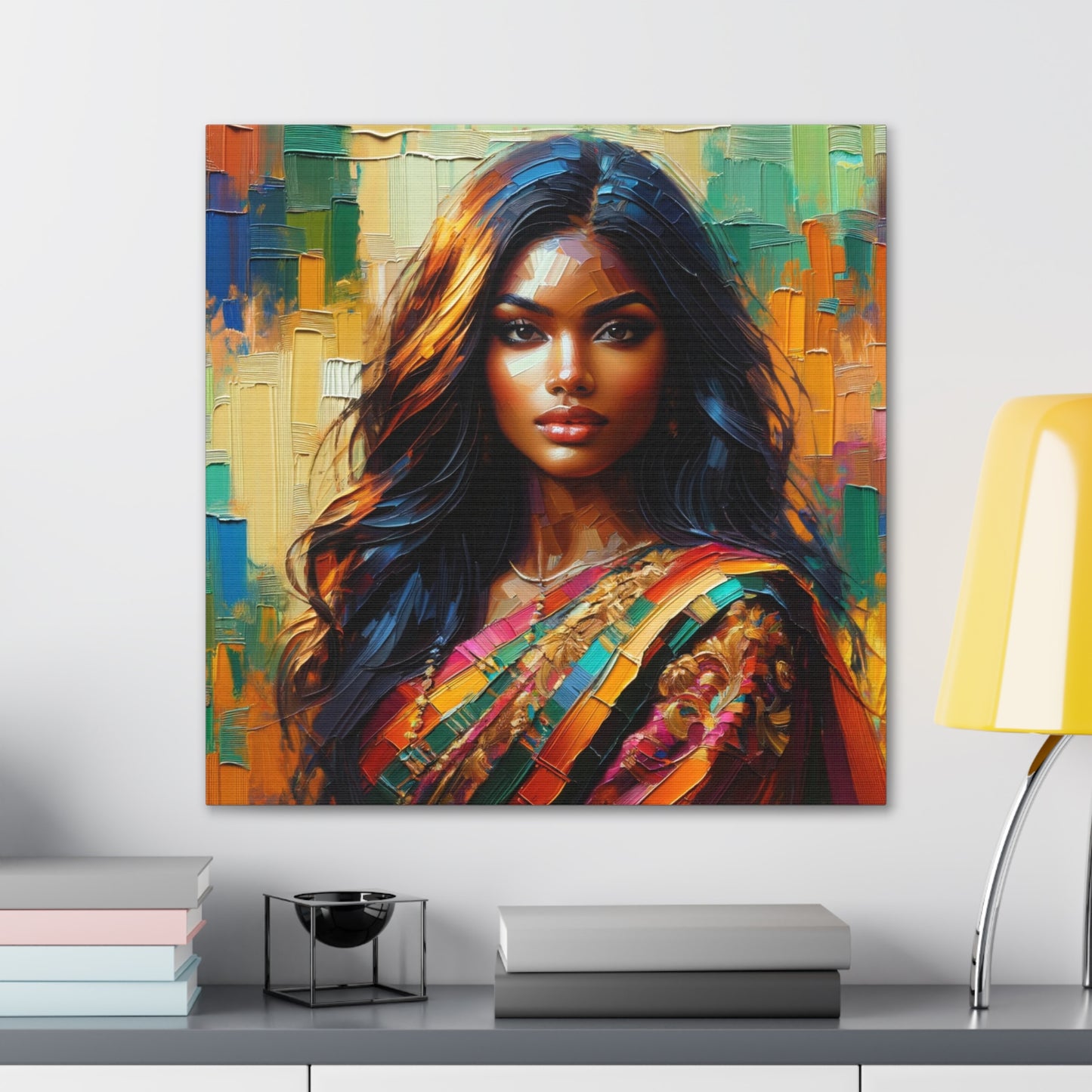 Art Print#2 of Indo-Caribbean Woman, Oil Finish, West Indian Ethnicity, Cultural, Heritage, Art, Black Woman, Canvas Gallery Wraps