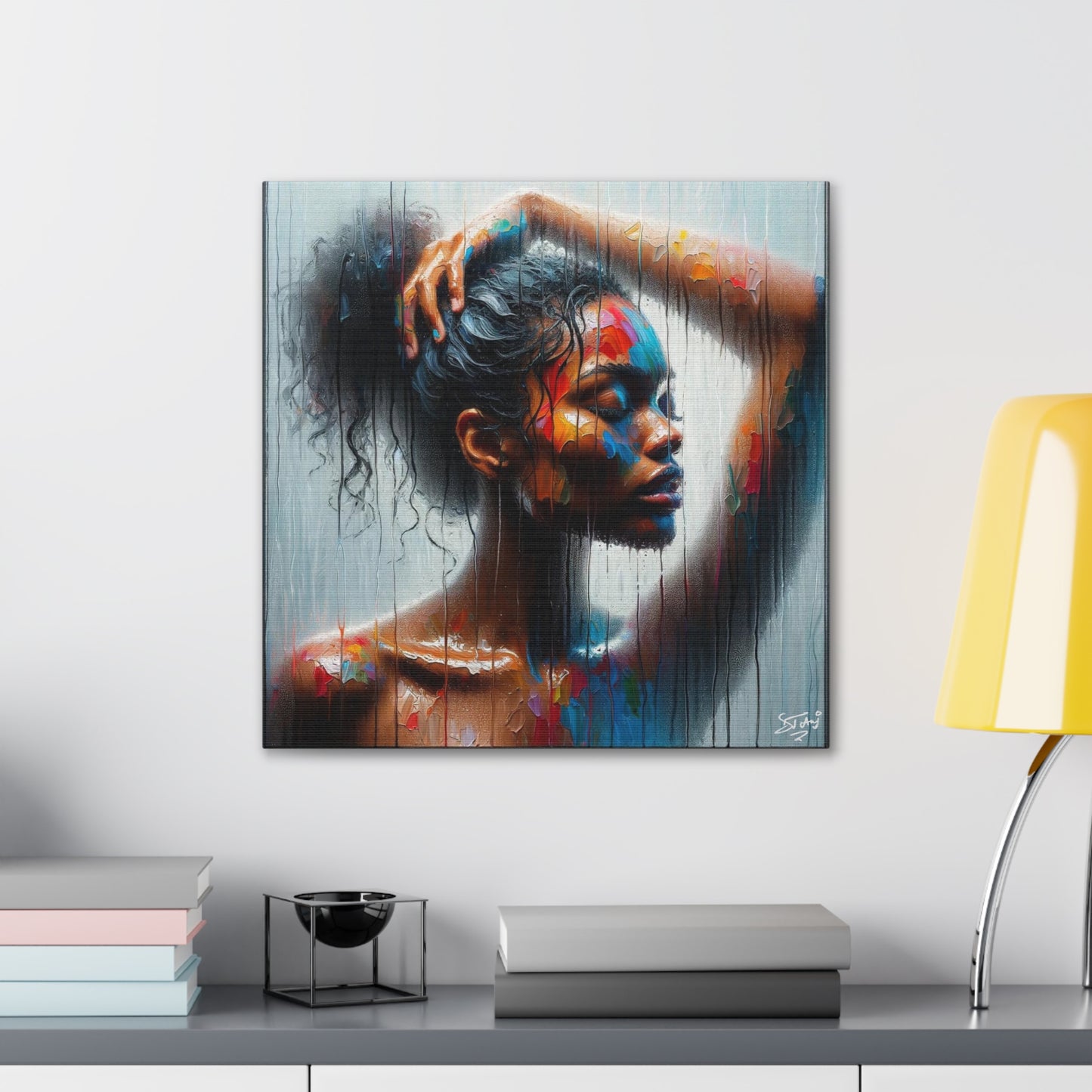 Art Print, Afro-Caribbean Woman in Sauna, Oil Finish, West Indian Ethnicity, Cultural, Heritage, Semi-Abstract, Canvas Gallery Wrap