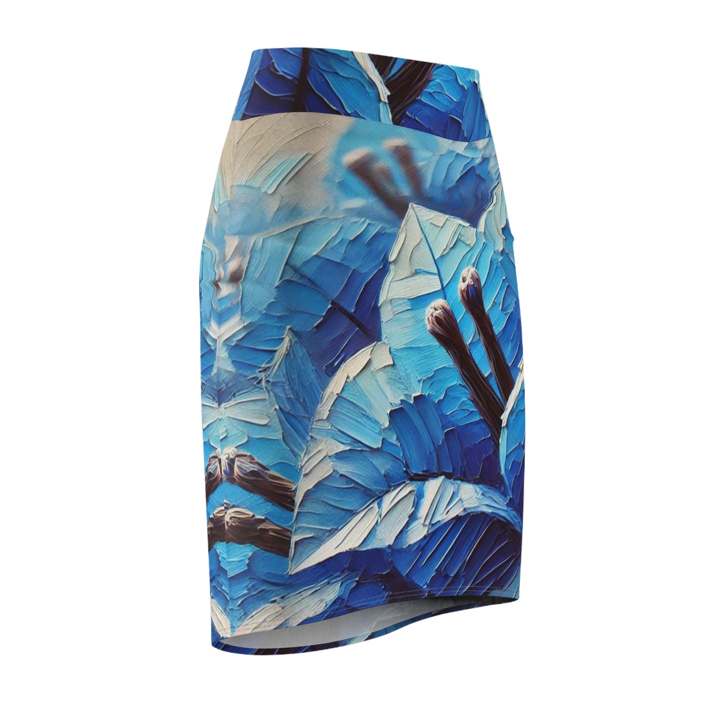 Women's Pencil Skirt (AOP) Blue Bougainlillea Print