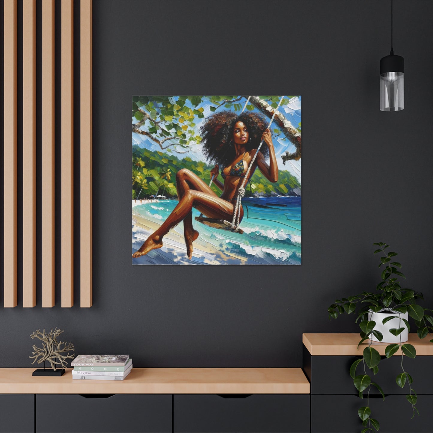 Art Print, Afro-Caribbean Woman, "Swinging" Oil Finish, West Indian Ethnicity, Cultural, Heritage, Abstract, Canvas Gallery Wrap