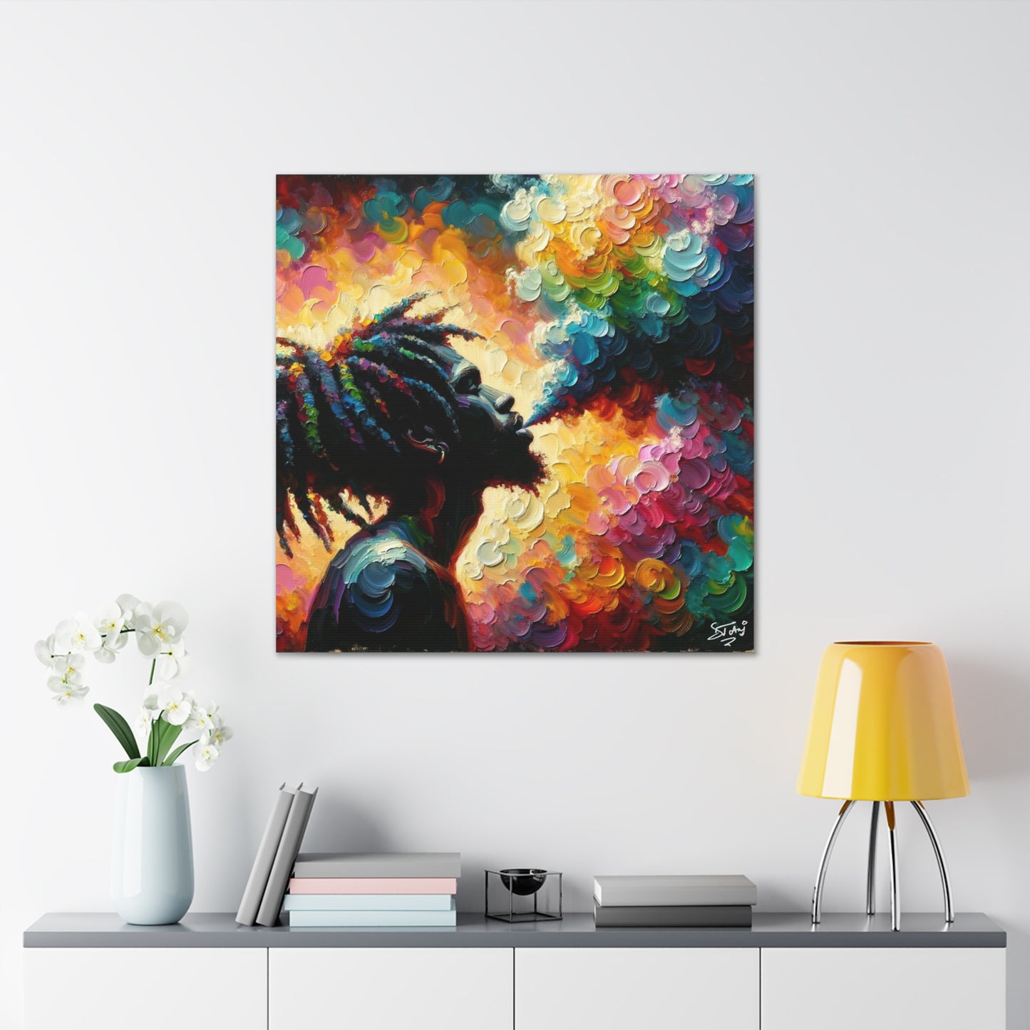 Art Print of Rastaman in Euphoria, Oil Finish, West Indian Ethnicity, Cultural, Heritage, Afro-Caribbean Man, Semi-Abstract, Canvas Gallery Wrap