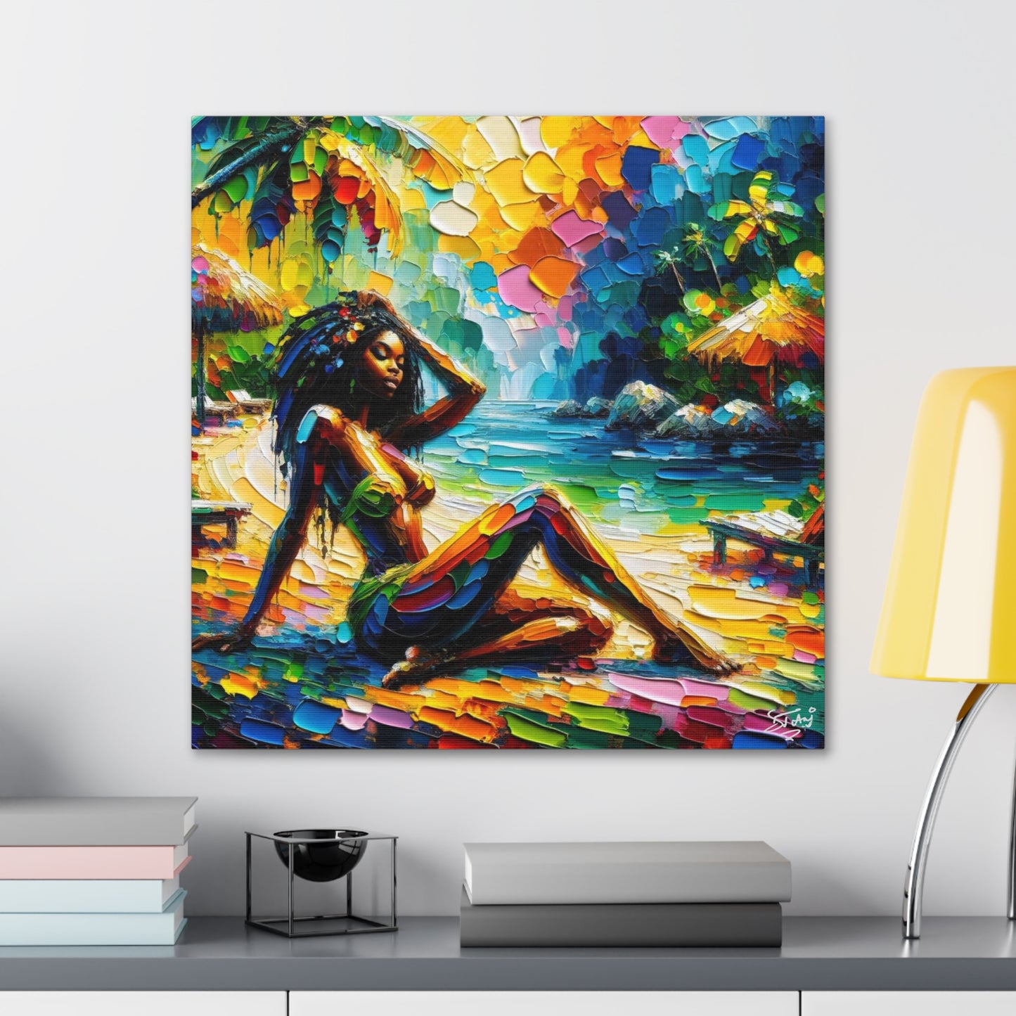 Art Print, Afro-Caribbean Woman, Oil Finish, West Indian Ethnicity, Cultural, Heritage, Semi-Abstract, Canvas Gallery Wrap