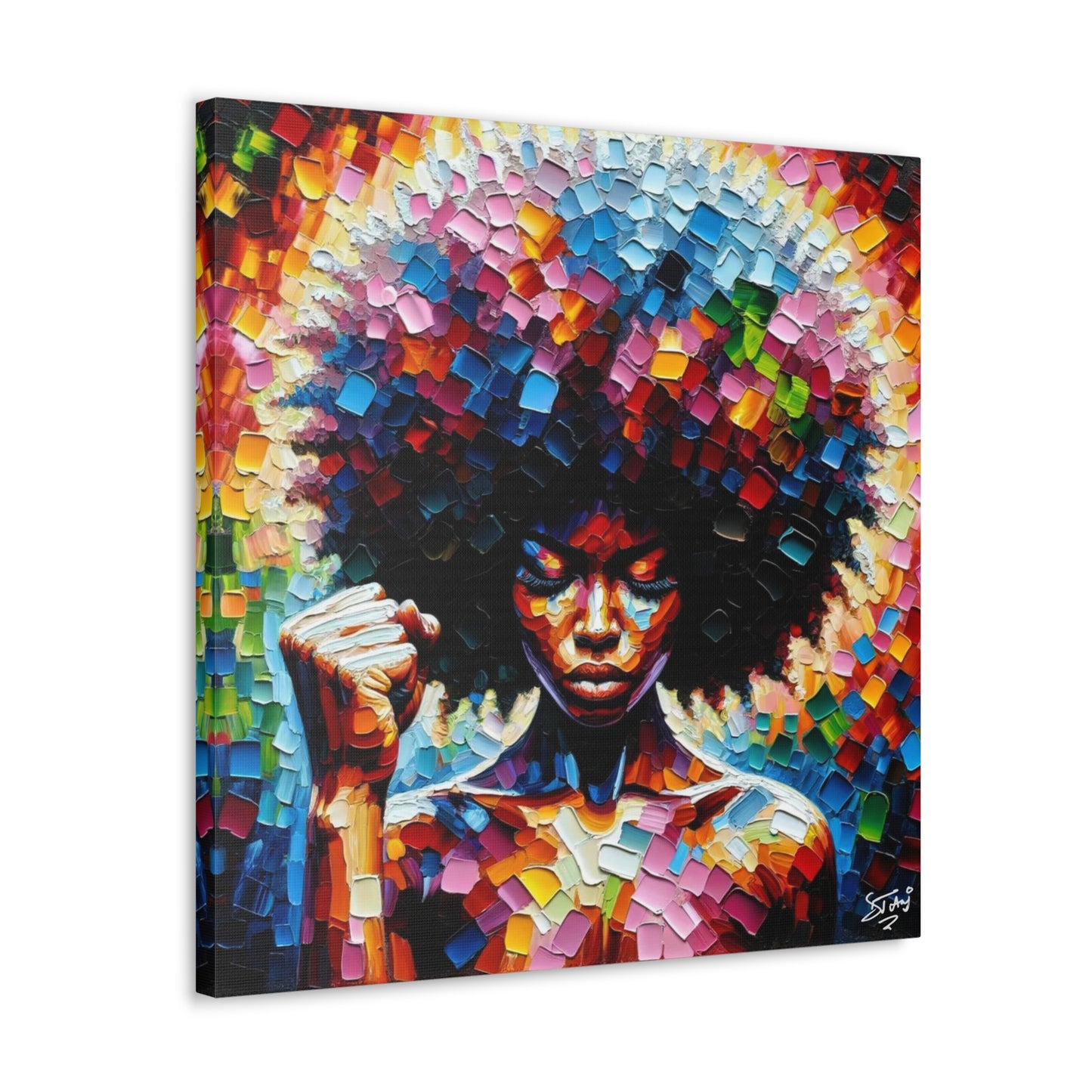 Art Print, Afro-Caribbean Woman, Black Power, Oil Finish, West Indian Ethnicity, Cultural, Heritage, Semi-Abstract, Canvas Gallery Wrap