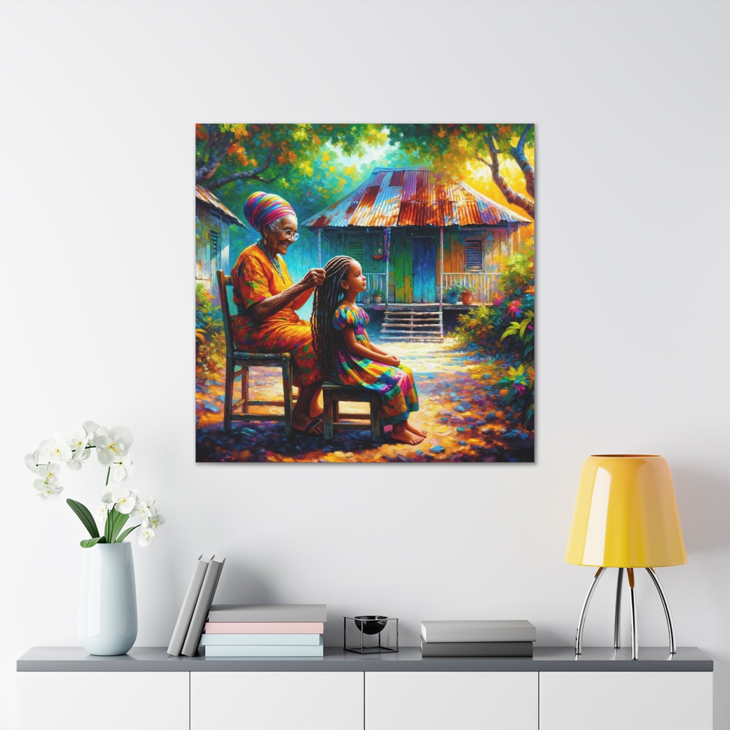 Art Print of Trinidadian Granny & Me, Oil Finish, West Indian Ethnicity, Cultural, Heritage, Art, Black Woman, Canvas Gallery Wraps