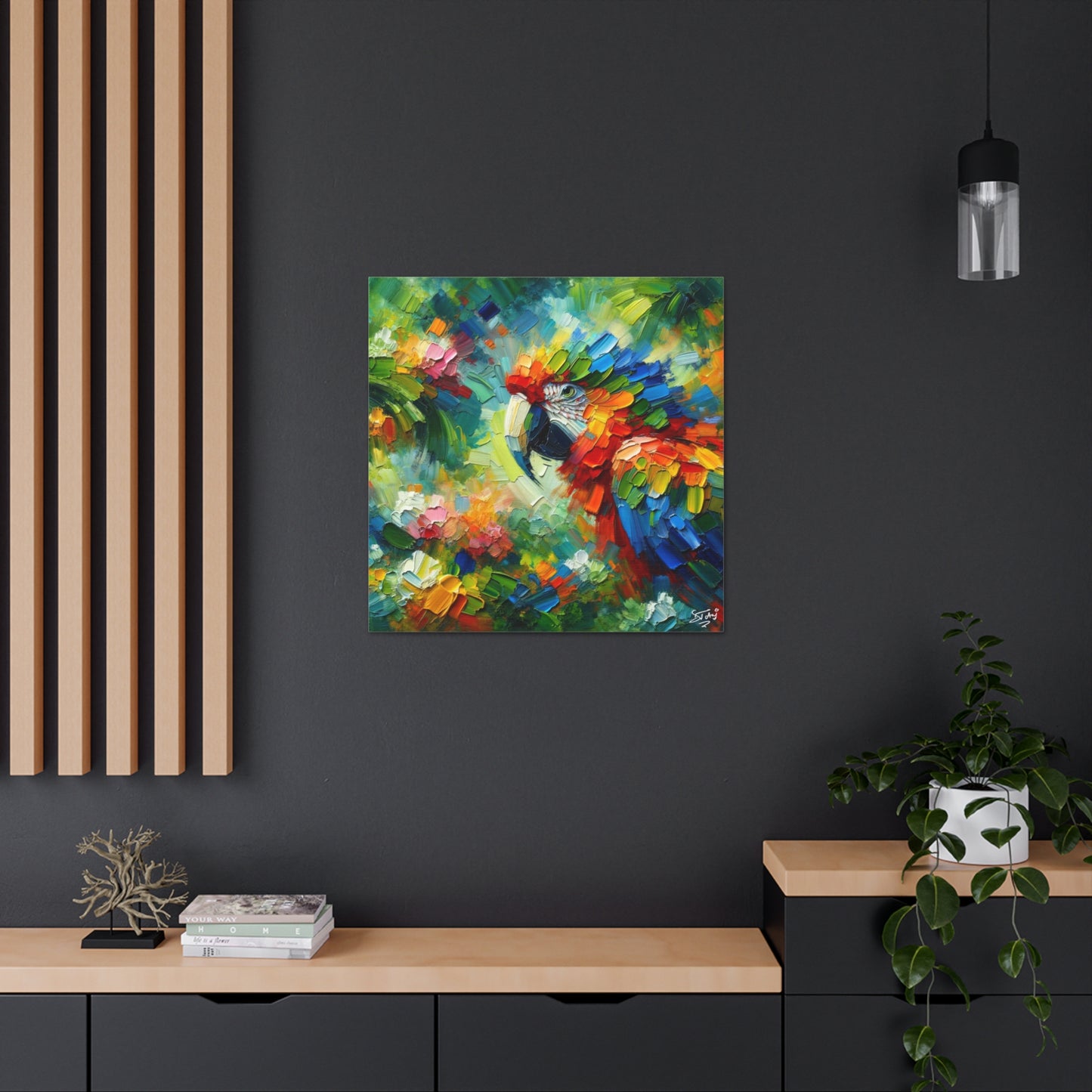 Art Print, The Parrot, Oil Finish, Caribbean Nature, Cultural, Heritage, Semi-Abstract, Canvas Gallery Wrap