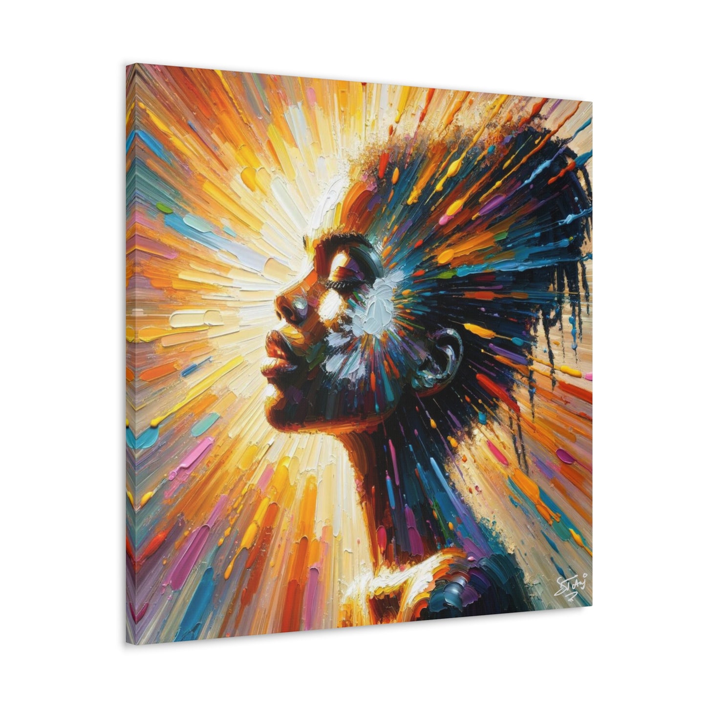 Art Print, Afro-Caribbean Woman, "Bright Light" Oil Finish, West Indian Ethnicity, Cultural, Heritage, Abstract, Canvas Gallery Wrap