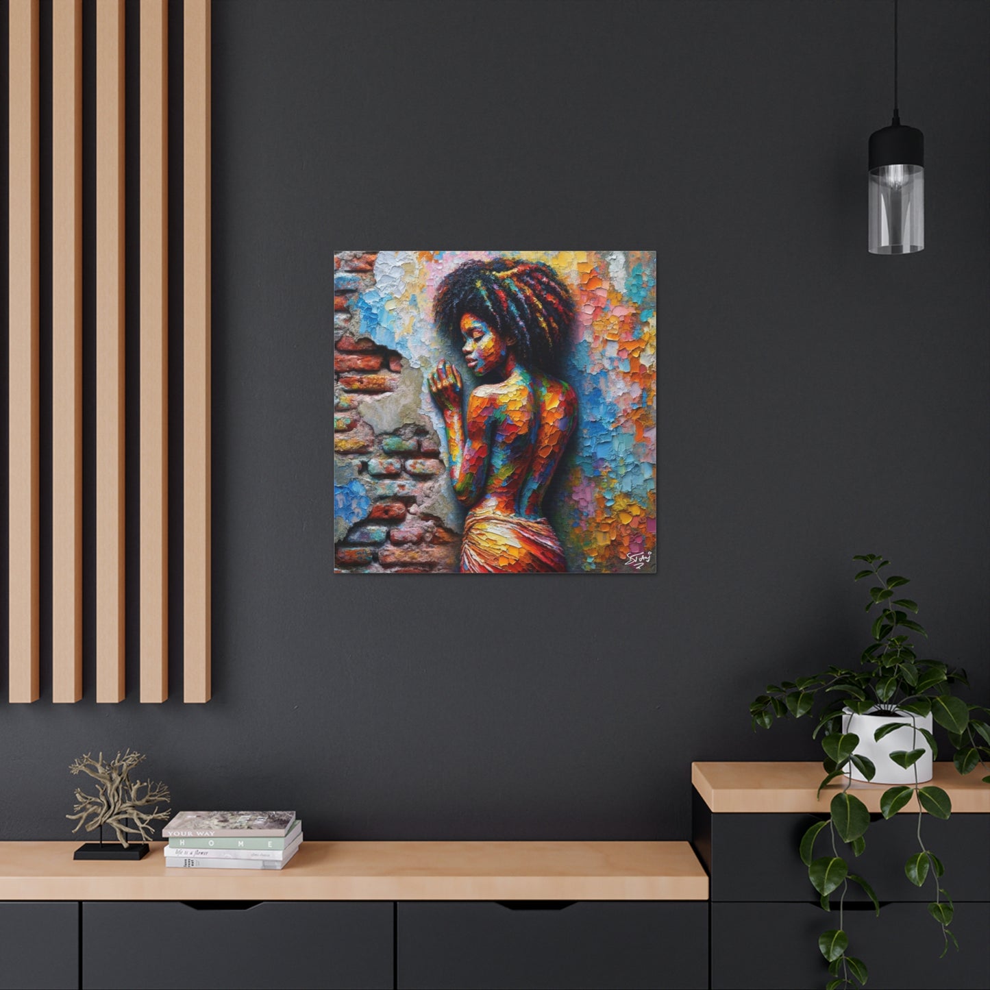 Art Print, Afro-Caribbean Woman "In Paint," (6) Oil Finish, West Indian Ethnicity, Cultural, Heritage, Semi-Abstract, Canvas Gallery Wrap