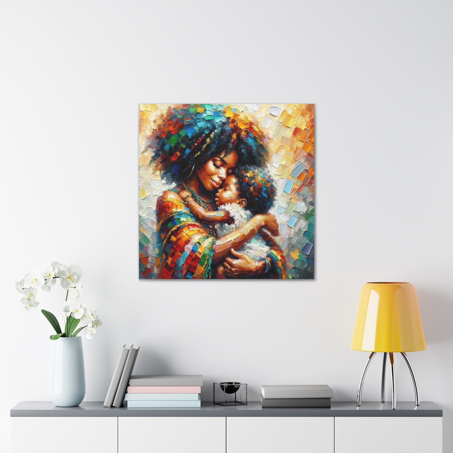 Art Print, Mother & Child#3, Afro-Caribbean Woman, Oil Finish, West Indian Ethnicity, Cultural, Heritage, Semi-Abstract, Canvas Gallery Wrap