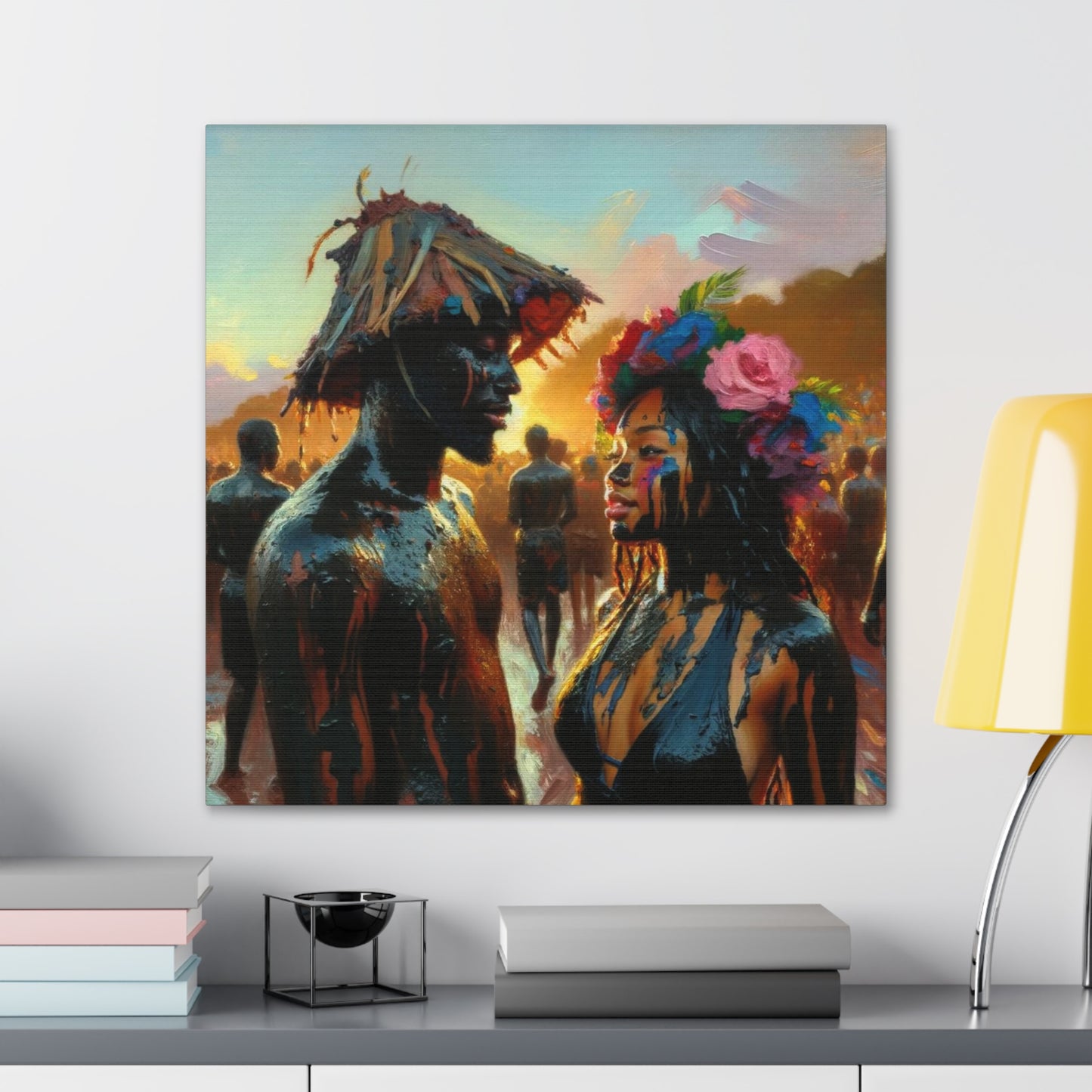 Art Print of Jouvert Morning, Afro-Caribbean Couple#4, Oil Finish, West Indian Ethnicity, Cultural, Heritage, Canvas Gallery Wraps