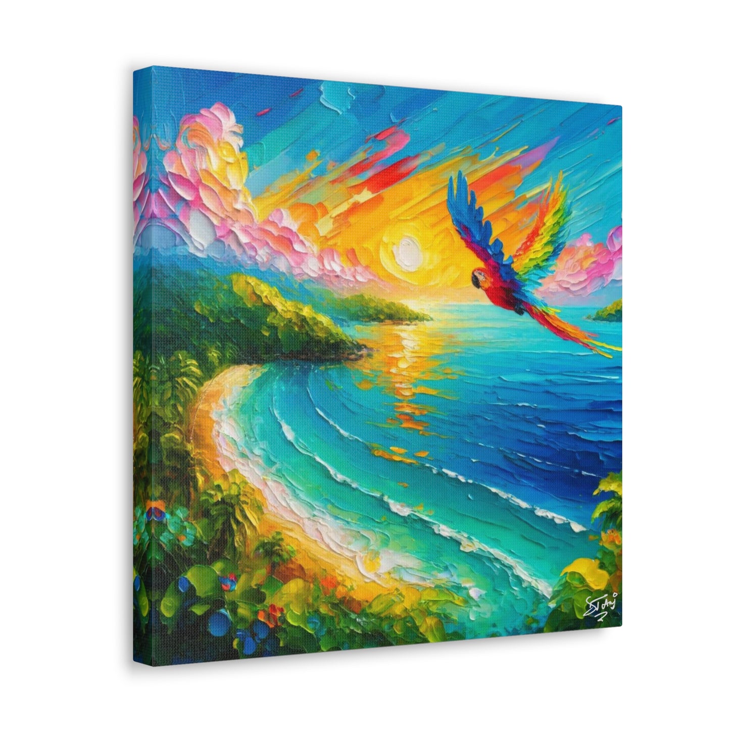 Art Print of Caribbean Beach Scene, West Indian Art, Canvas Gallery Wraps