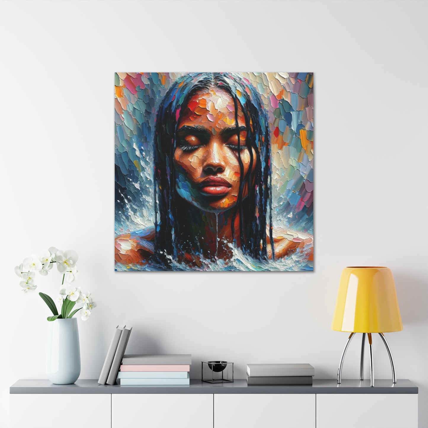 Art Print#7 of Trini Woman - Chilling in the Caribbean Sea, Oil Finish, West Indian Ethnicity, Cultural, Heritage Art, Canvas Gallery Wraps