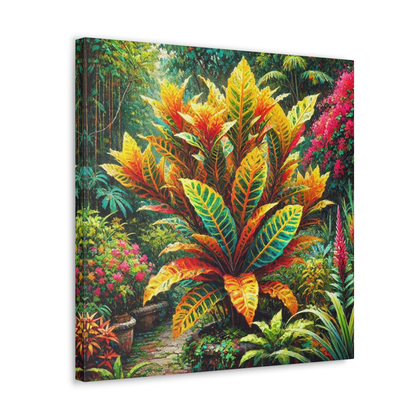 Art Print of Croton Garden, Oil Finish, West Indian Art, Canvas Gallery Wraps