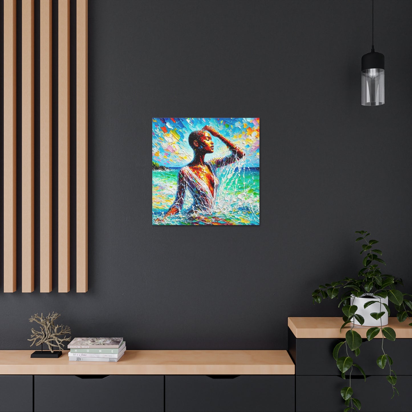 Art Print, Afro-Caribbean Woman, "Sea Bath" Abstract, Oil Finish, West Indian Ethnicity, Cultural, Heritage, Abstract, Canvas Gallery Wrap