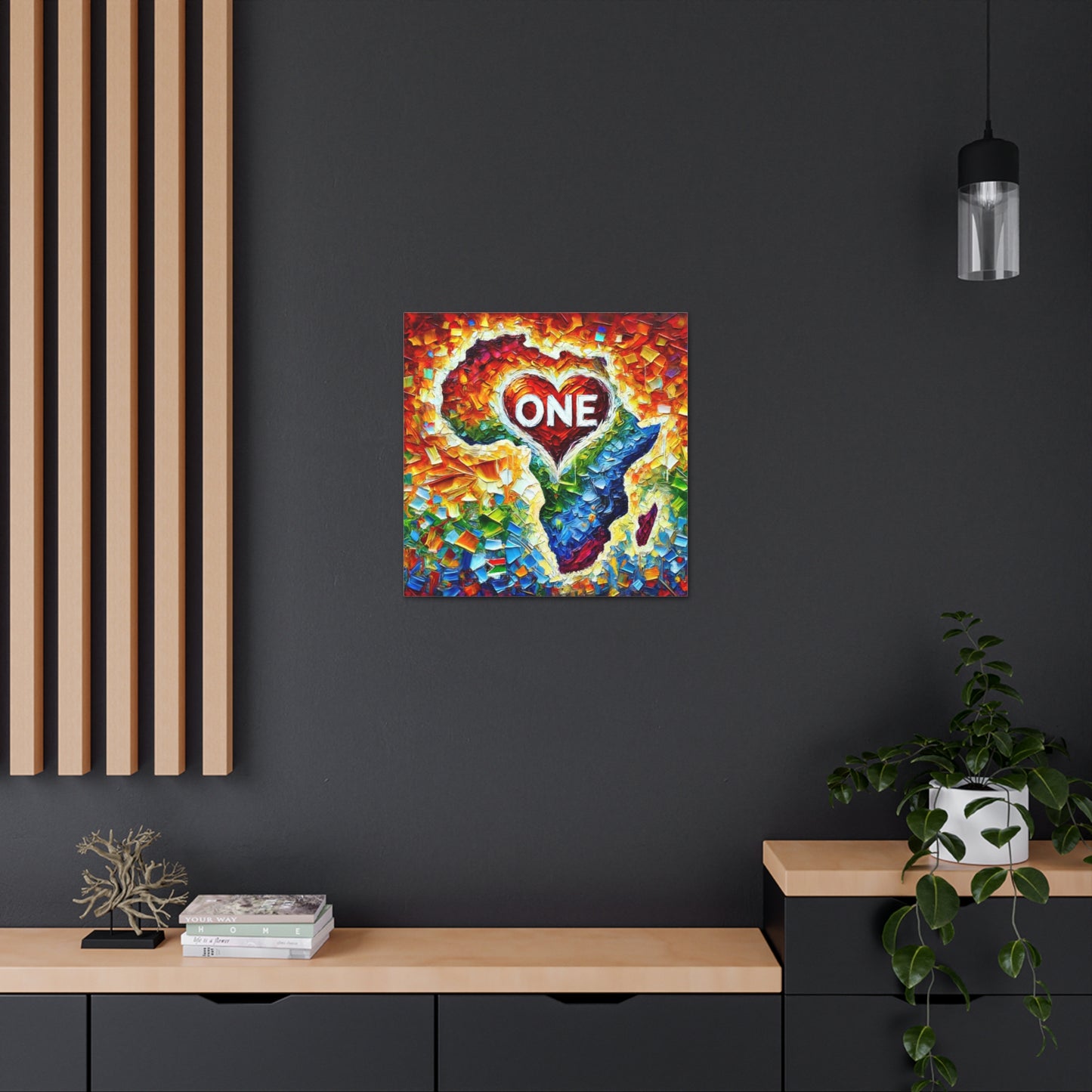 Art Print, "One Love" Oil Finish, Abstract, African Unity, Ethnicity, Cultural, Heritage, Semi-Abstract, Canvas Gallery Wrap