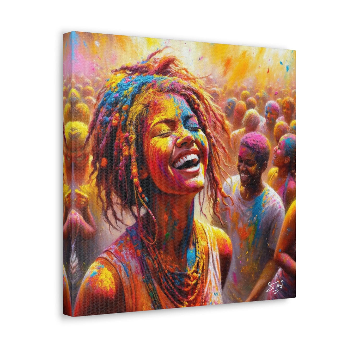 Art Print, Indo-Caribbean Woman, "Phagwa" Oil Finish, West Indian Ethnicity, Cultural, Heritage, Canvas Gallery Wrap