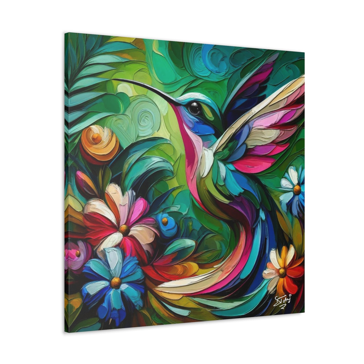 Art Print, Hummingbird, Caribbean Birds, Abstract Oil Finish, Caribbean Nature, Cultural, Heritage, Canvas Gallery Wrap