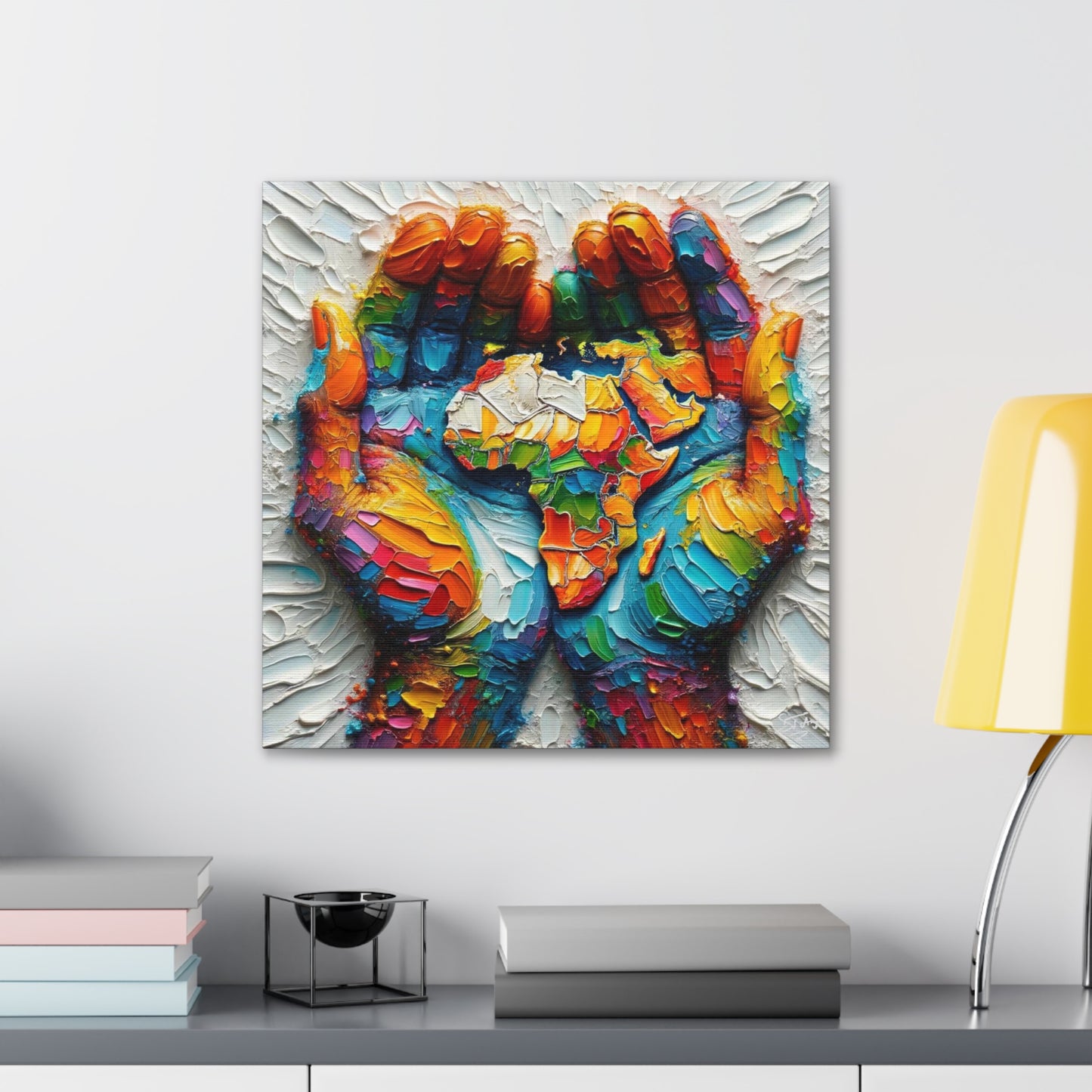 Art Print, "Africa in the Palm of My Hand" Oil Finish, West Indian Ethnicity, Cultural, Heritage, Abstract, Canvas Gallery Wrap