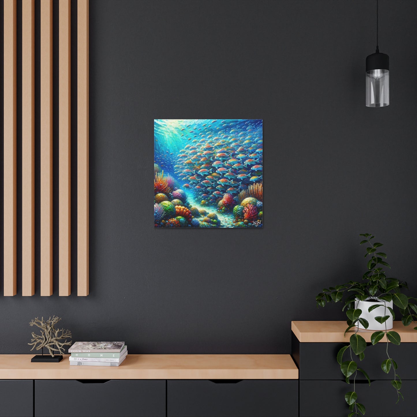 Art Print, School of Squirelfish, Oil Finish, Caribbean Nature, Canvas Gallery Wrap