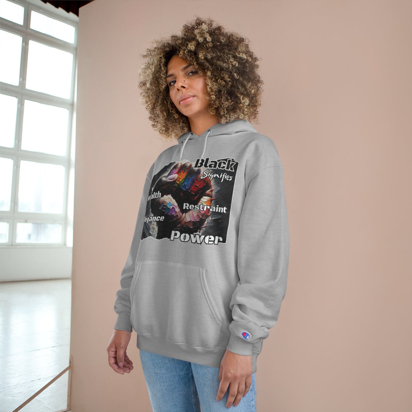 Champion Hoodie, "Black Signifies..." Inclusion, Anti-Racism, Racial Justice, One Love, Unity, Diversity, Immigrant Outsiders, Caribbean Culture, FashionWithPurpose, ConsciousClothing, Cultural Identity, Black Inspiration Empowerment