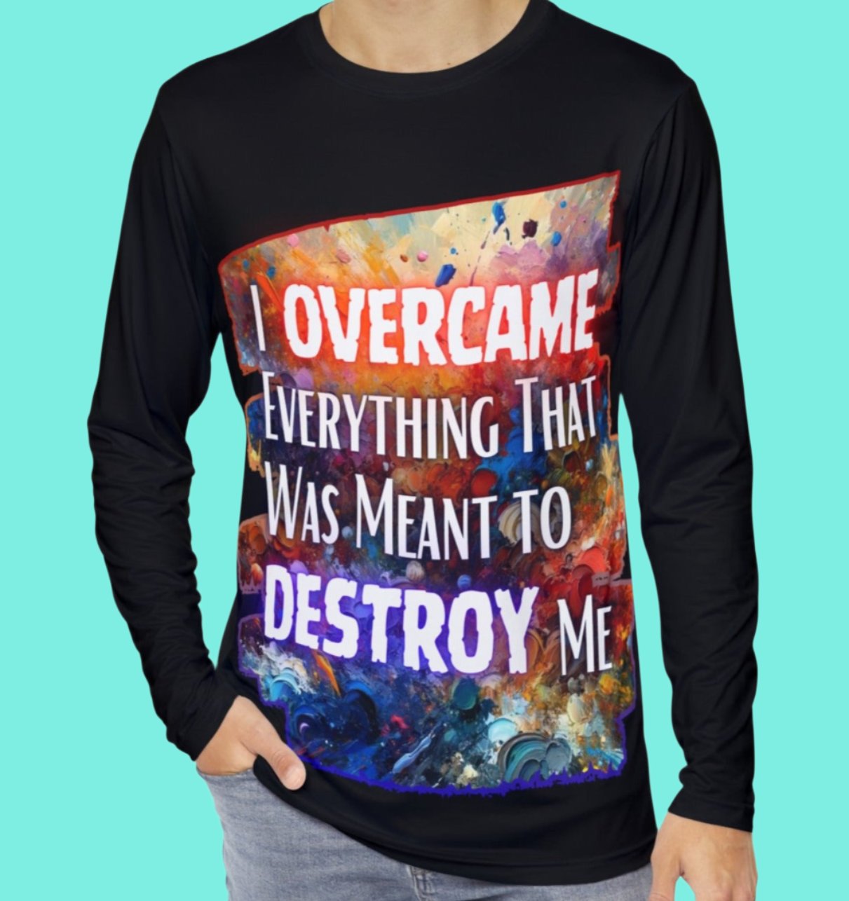 Men's Brushed Polyester Long Sleeve Shirt (AOP) "I Overcame Everything..."