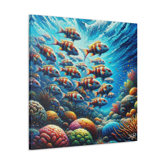 Art Print, School of Squirelfish, Oil Finish, Caribbean Nature, Canvas Gallery Wrap