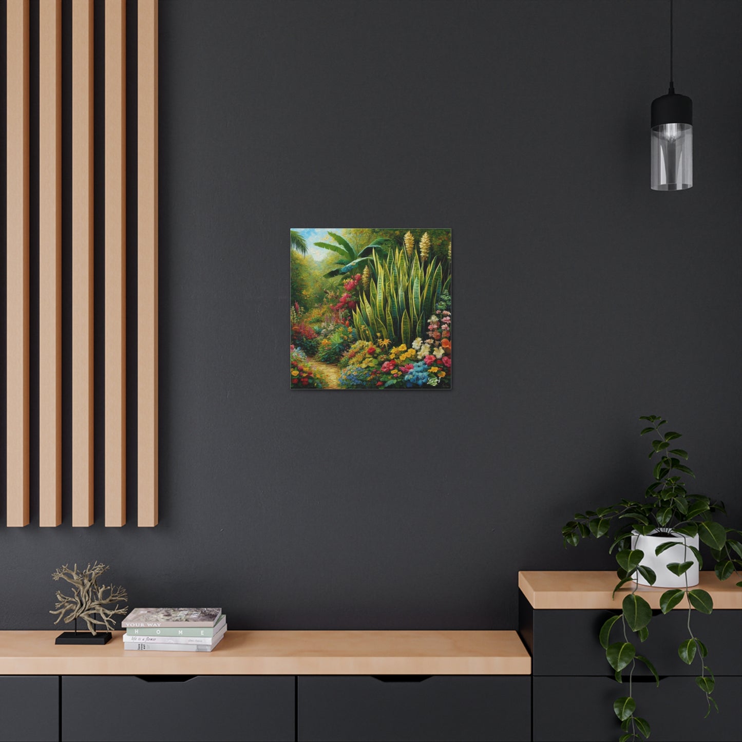 Art Print of Snake Plant in Tropical Flower Garden, Oil Finish, West Indian Art, Canvas Gallery Wraps