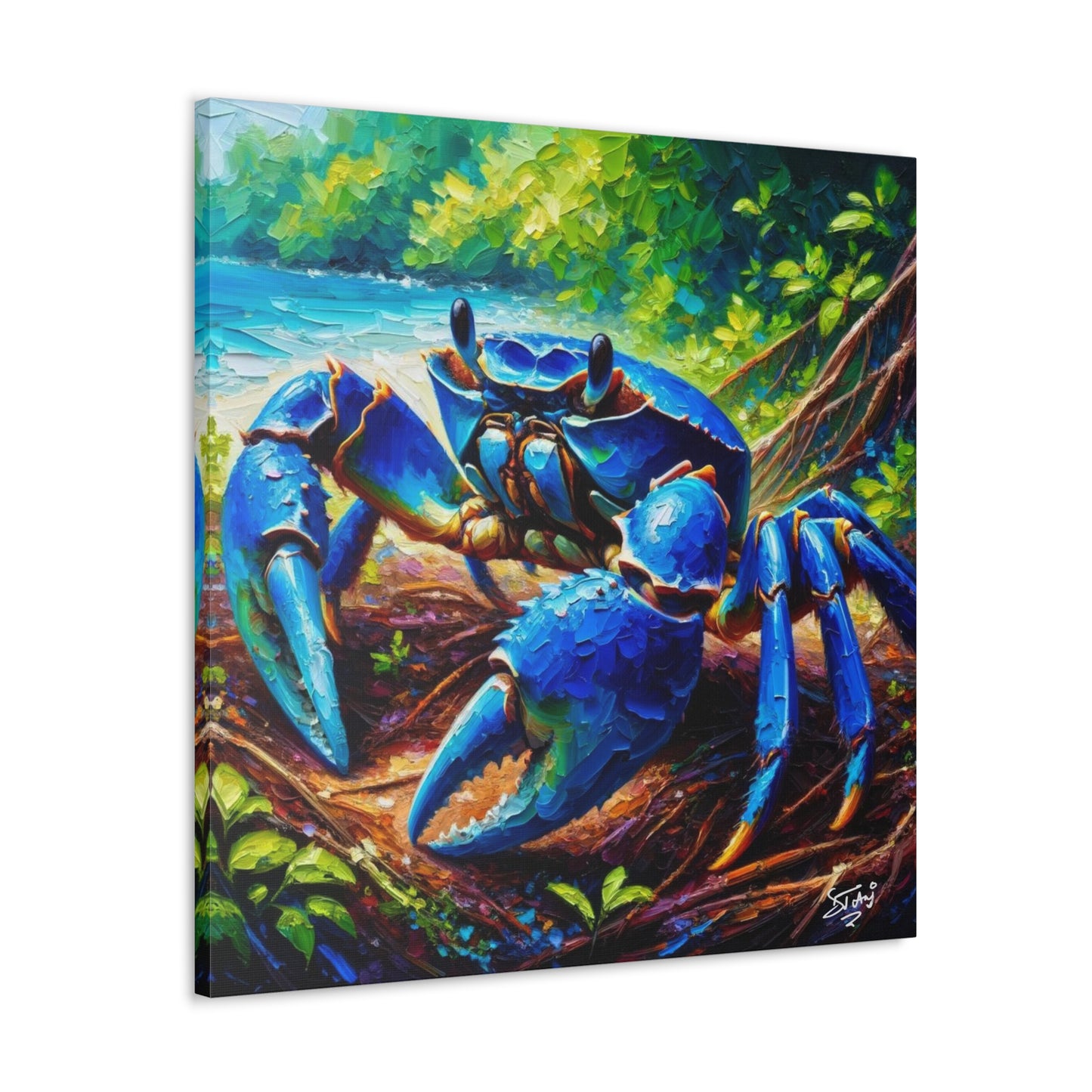 Art Print, Blue Crab, Caribbean Wildlife, Oil Finish, Caribbean Nature, Cultural, Heritage, Canvas Gallery Wrap