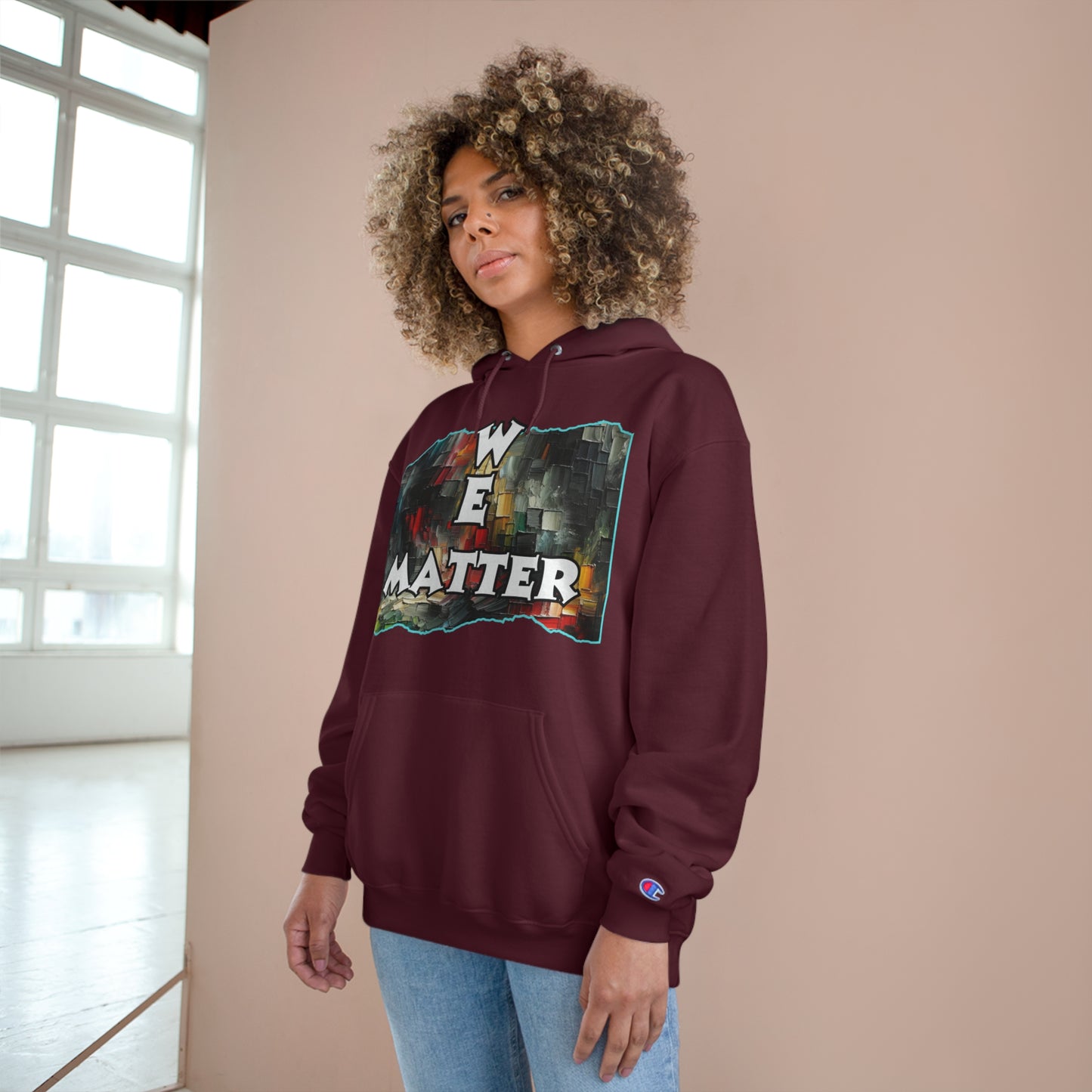 Champion Hoodie, "We Matter" Inclusion, Anti-Racism, Racial Justice, One Love, Unity, Diversity, Immigrant Outsiders, Caribbean Culture, FashionWithPurpose, ConsciousClothing, Cultural Identity, Black Inspiration Empowerment