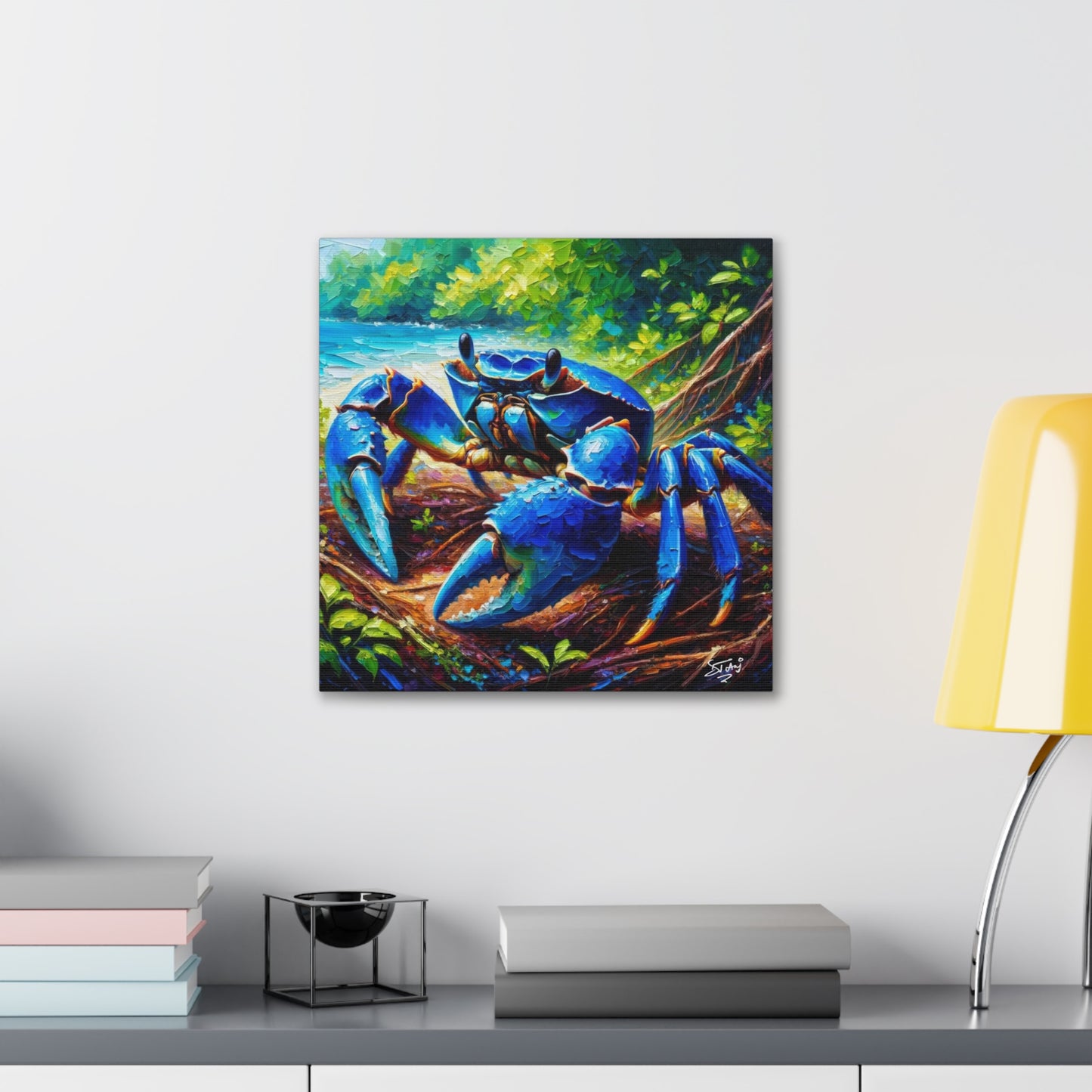 Art Print, Blue Crab, Caribbean Wildlife, Oil Finish, Caribbean Nature, Cultural, Heritage, Canvas Gallery Wrap