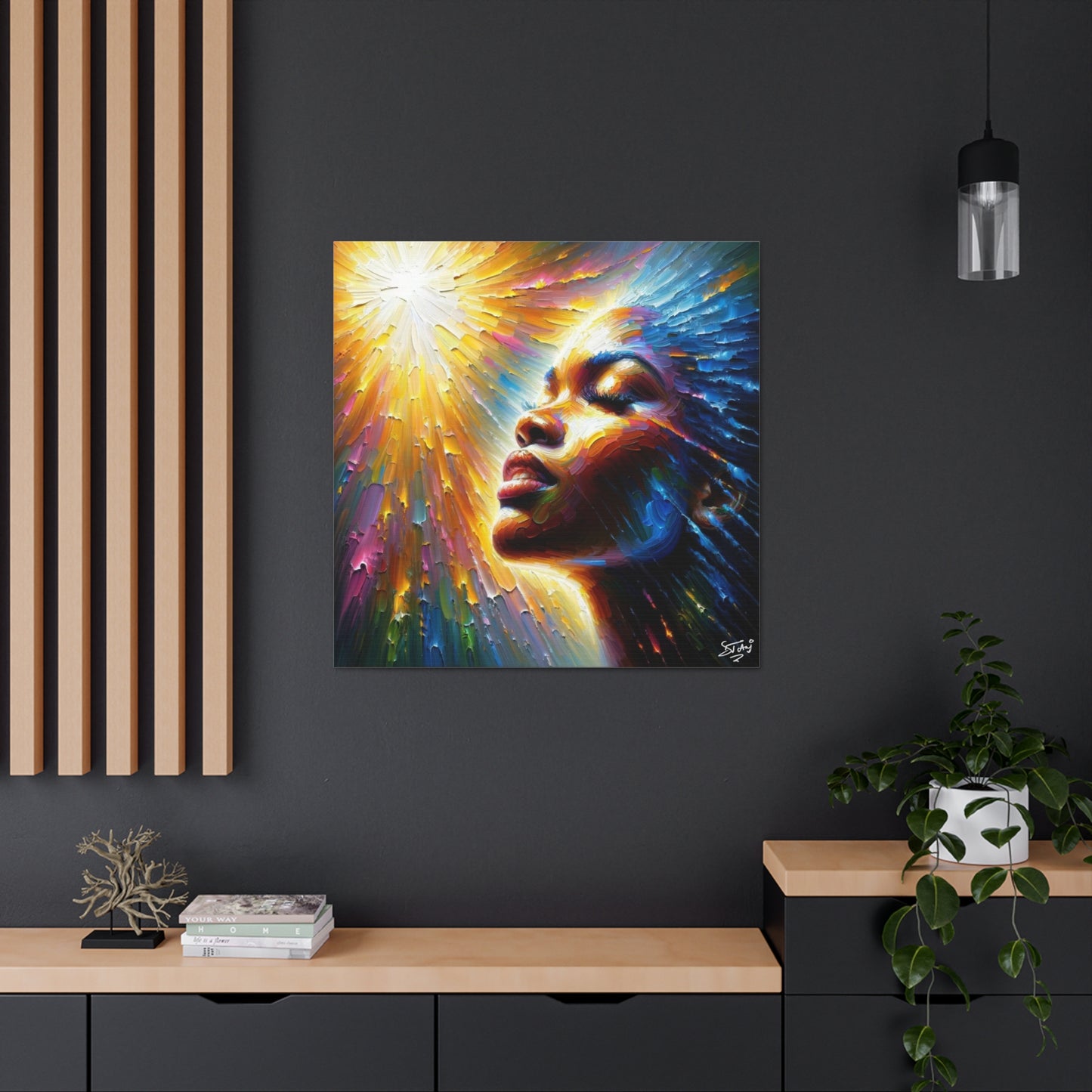 Art Print, Afro-Caribbean Woman, "Seeing the Light" Oil Finish, West Indian Ethnicity, Cultural, Heritage, Abstract, Canvas Gallery Wrap