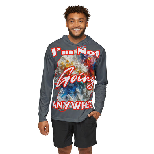 Men's Sports Warmup Hoodie (AOP), "I'm Not Going Anywhere"