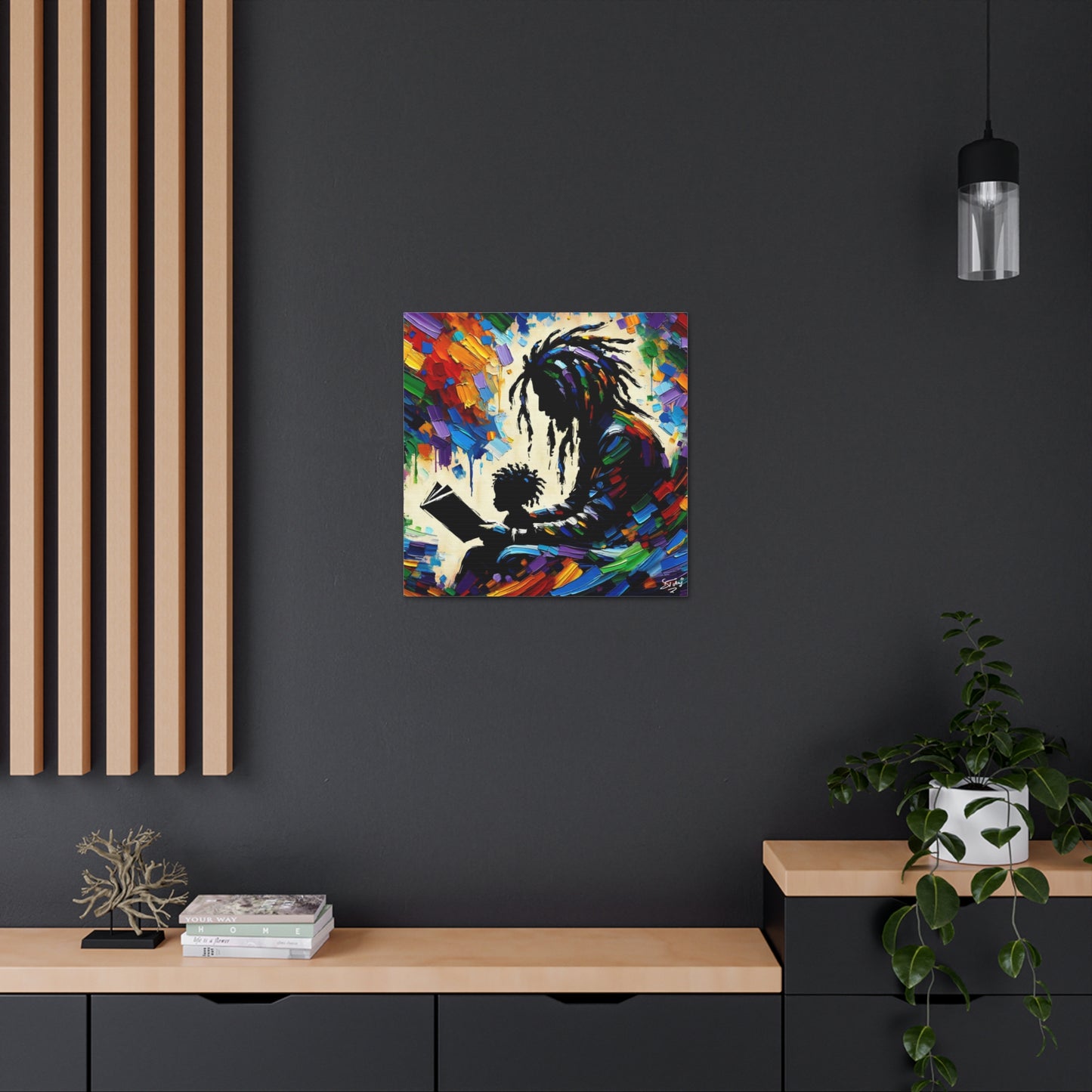 Art Print, Afro-Caribbean Father & Son, Oil Finish, West Indian Ethnicity, Cultural, Heritage, Abstract, Canvas Gallery Wrap