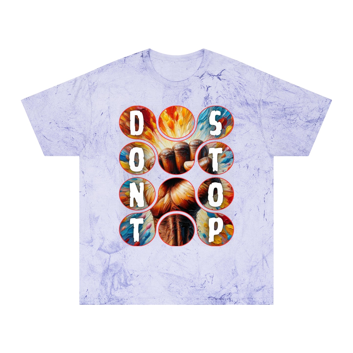 Unisex Color Blast T-Shirt "Don't Stop" Anti-Racism, Black Consciousness, Black Pride, One Love, Inclusion Diversity, Immigrant Outsiders, FashionWithPurpose, Conscious Clothing, Cultural Identity, Black Inspiration Empowerment