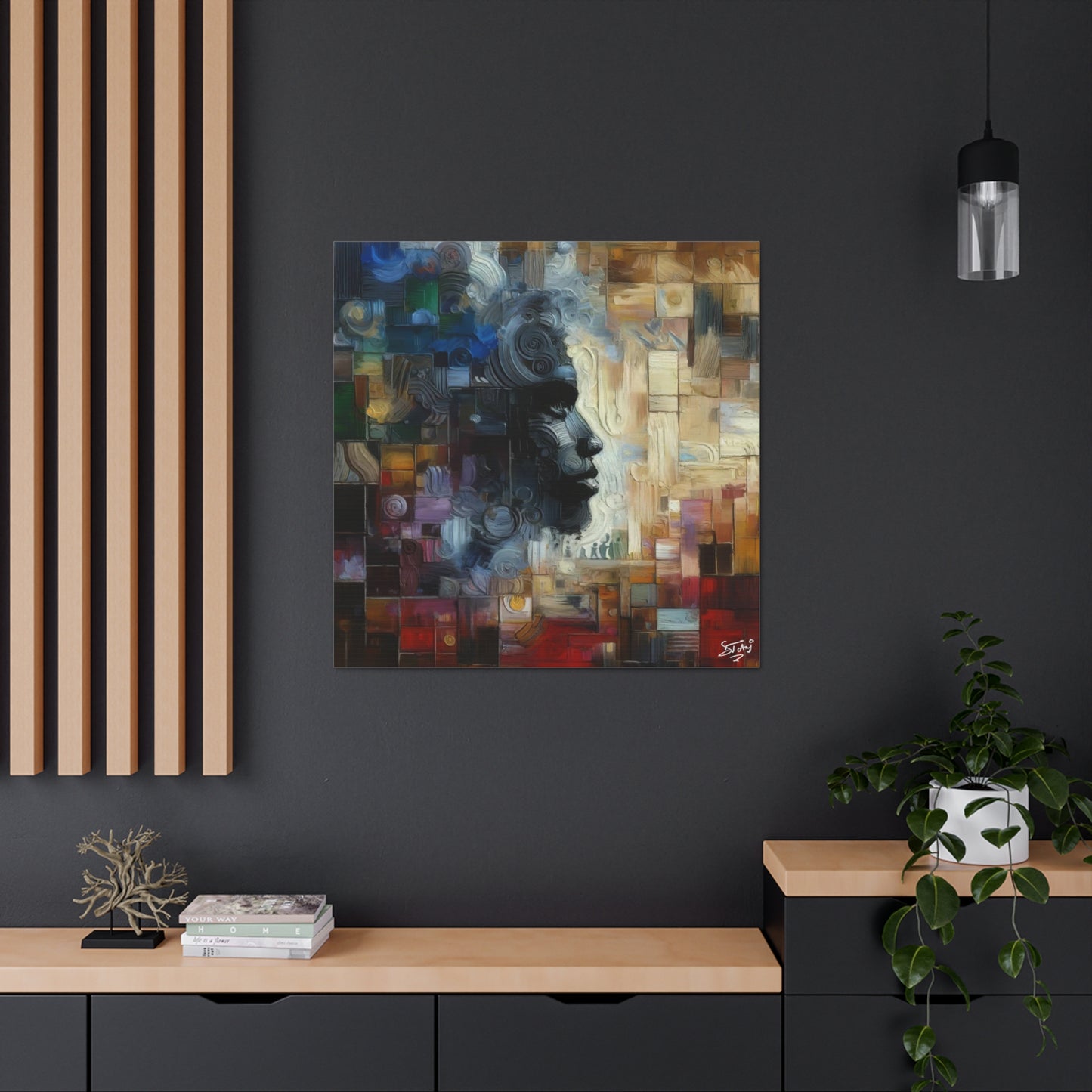 Art Print, Afro-Caribbean Man "In Abstraction," Oil Finish, West Indian Ethnicity, Cultural, Heritage, Abstract, Canvas Gallery Wrap