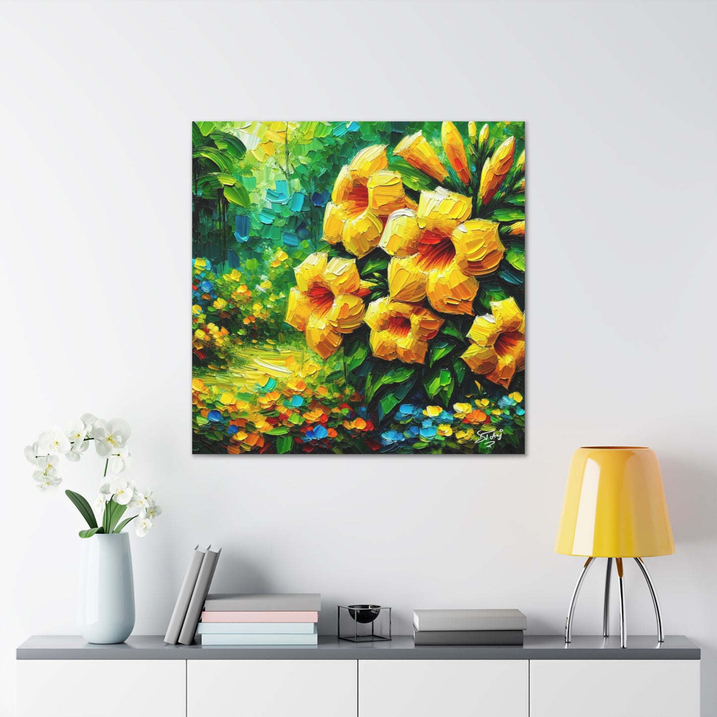 Art Print of Tropical Flowers, Oil Finish, West Indian Art, Canvas Gallery Wraps