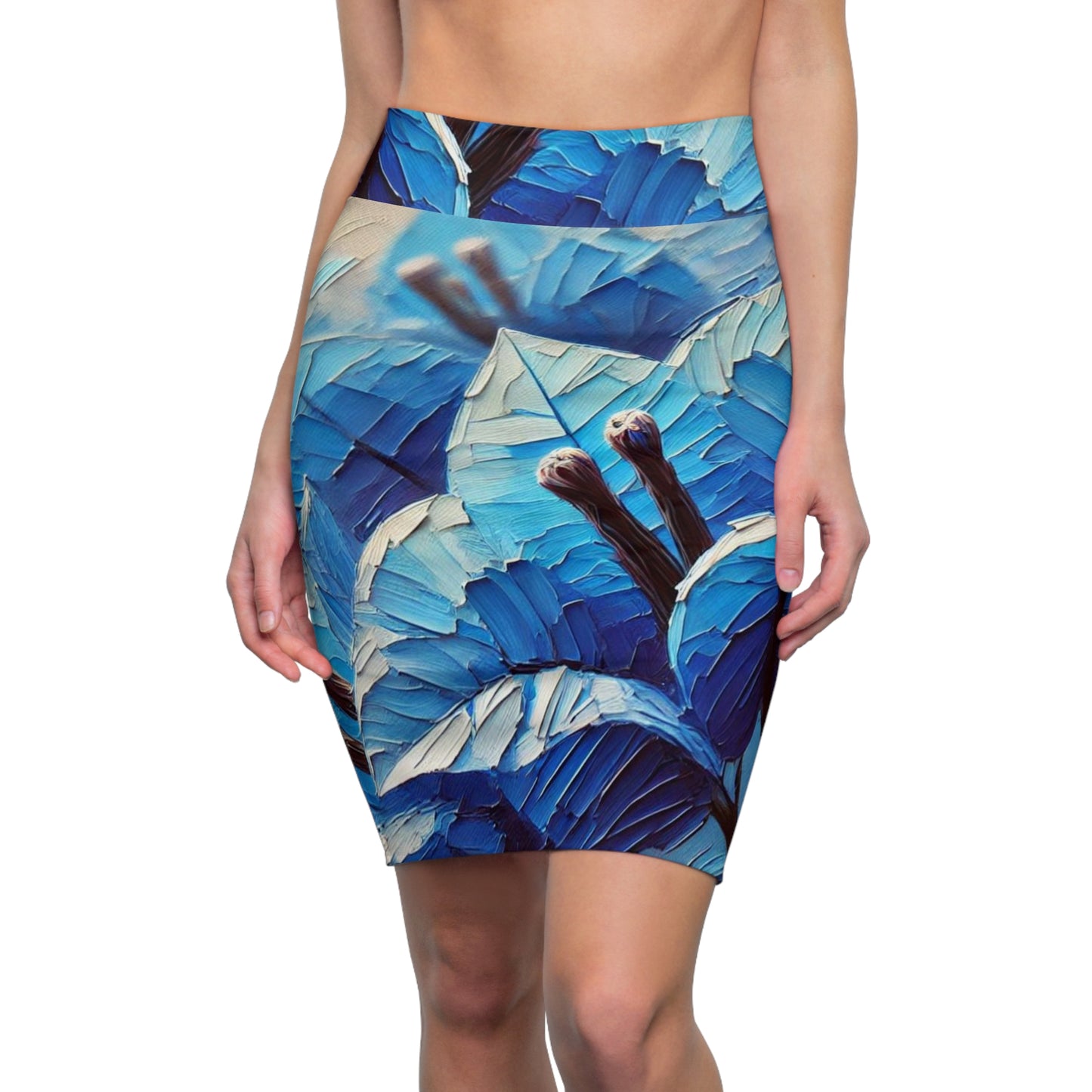 Women's Pencil Skirt (AOP) Blue Bougainlillea Print