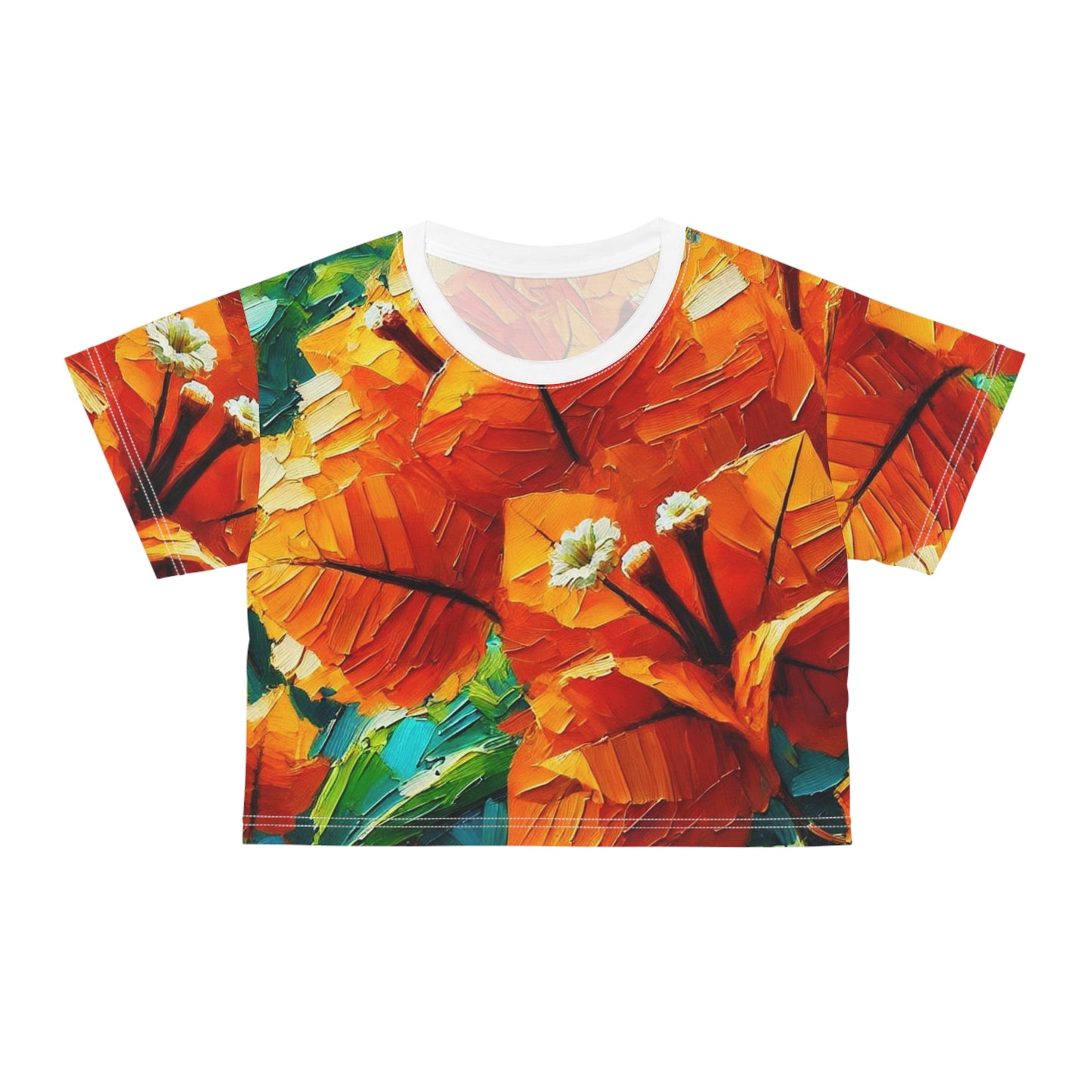 Women's Silky Soft Crop Tee (AOP) Orange Floral Print