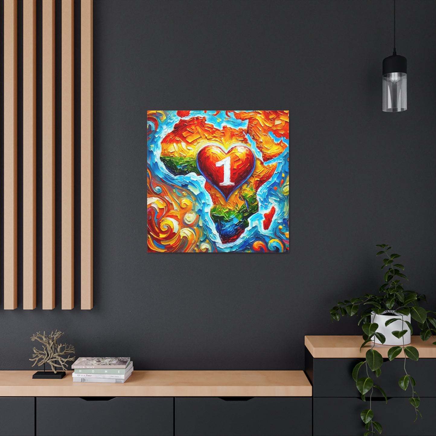 Art Print, "One Love" Oil Finish, Abstract, African Unity, Ethnicity, Cultural, Heritage, Semi-Abstract, Canvas Gallery Wrap