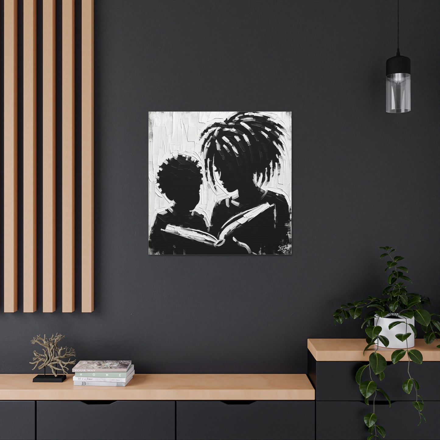 Art Print, Afro-Caribbean Mother & Son, Oil Finish, West Indian Ethnicity, Cultural, Heritage, Abstract, Canvas Gallery Wrap