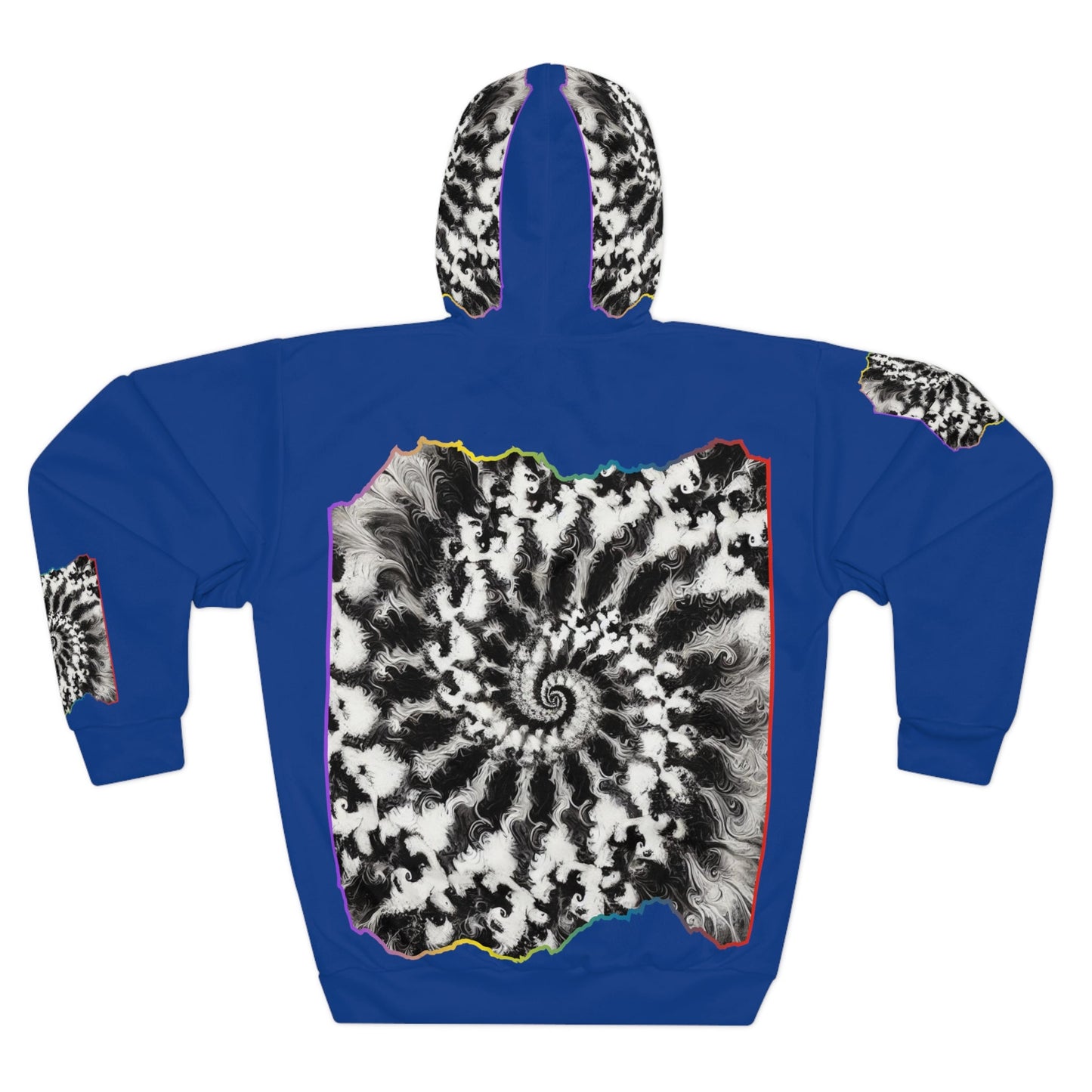 Unisex Pullover Hoodie (AOP) "B&W Tie-Dye Abstract Print"