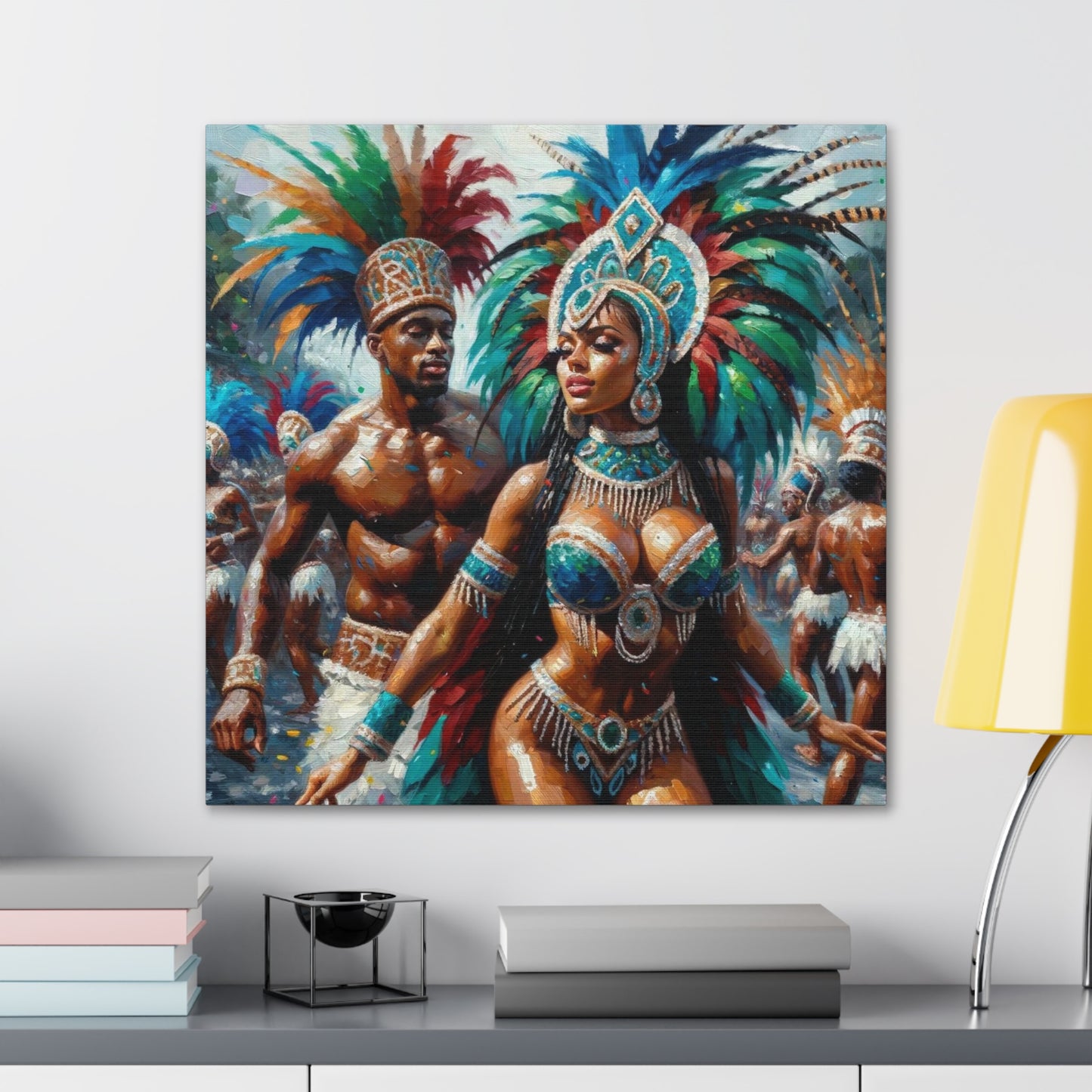 Art Print, Trini Masqueraders#2, Carnival, Oil Finish, West Indian Ethnicity, Cultural, Heritage, Indo & Afro Caribbean, Canvas Gallery Wrap