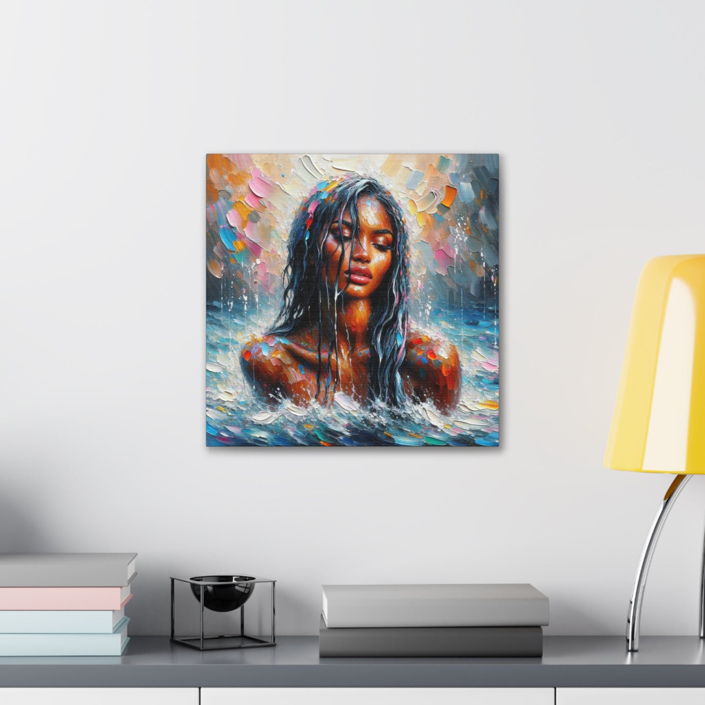 Art Print#2 of Trini Woman - Chilling in the Caribbean Sea, Oil Finish, West Indian Ethnicity, Cultural, Heritage Art, Canvas Gallery Wraps