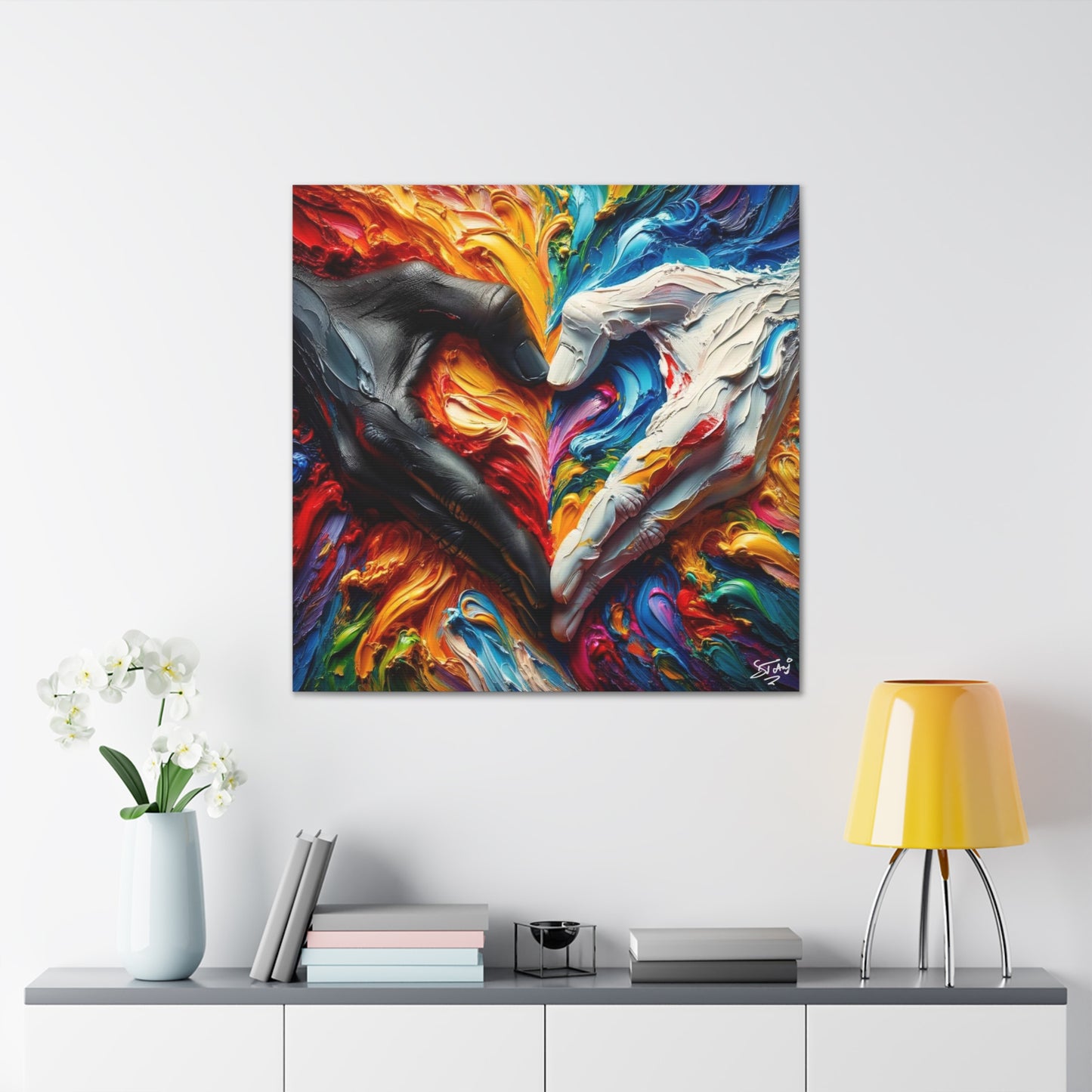 Art Print, Hands 'In Love,' Oil Finish, Unity, One Love, Semi-Abstract, Canvas Gallery Wrap