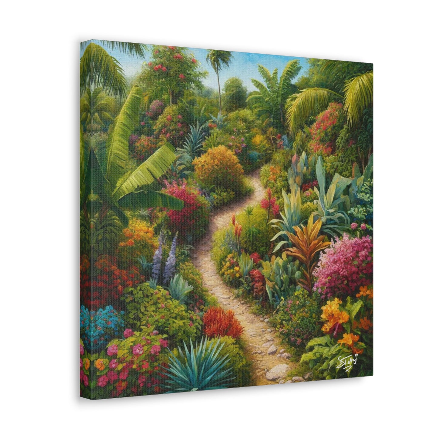 Art Print of Tropical Flower Garden, Oil Finish, West Indian Art, Canvas Gallery Wraps