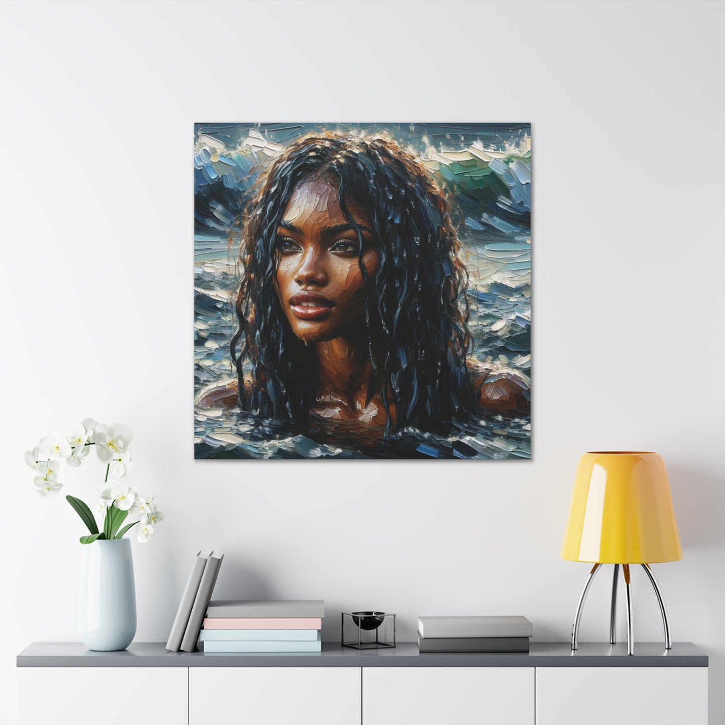 Art Print#8 of Trini Woman - Chilling in the Caribbean Sea, Oil Finish, West Indian Ethnicity, Cultural, Heritage Art, Canvas Gallery Wraps